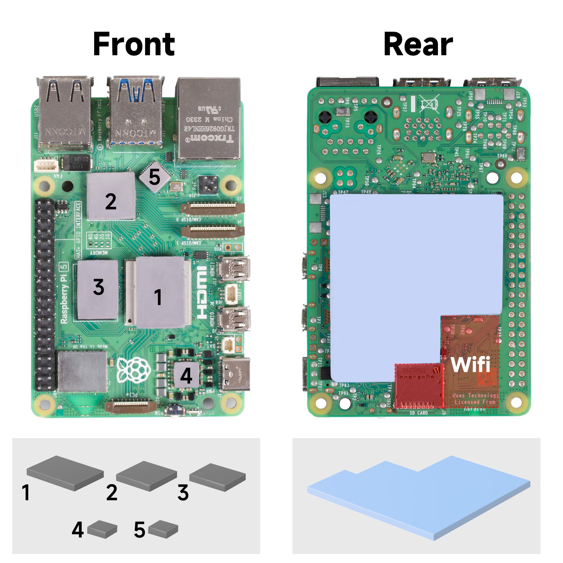 Miuzei Aluminiowa obudowa do Raspberry Pi 5, Heavy Duty z wkładami chłodzącymi do Raspberry Pi 5 16/8/4 GB, czarne paski, cicha praca
