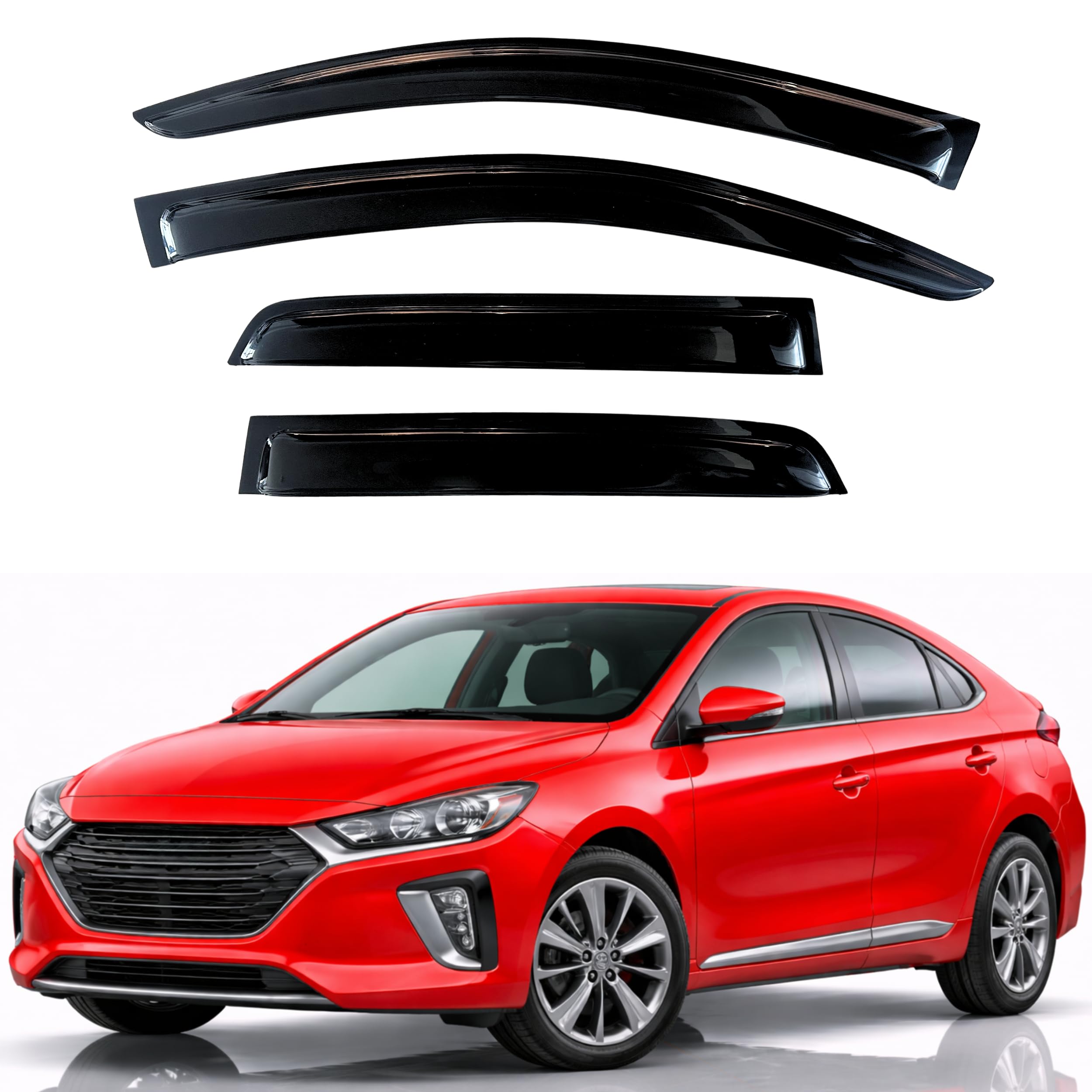 KPY Rain Guards Fit for 2017-2022 Hyundai Ioniq Hybrid, Out-Channel Window Visors Vent Wind Deflectors 4PC, Car Accessories for 17-22 Ioniq Hybrid