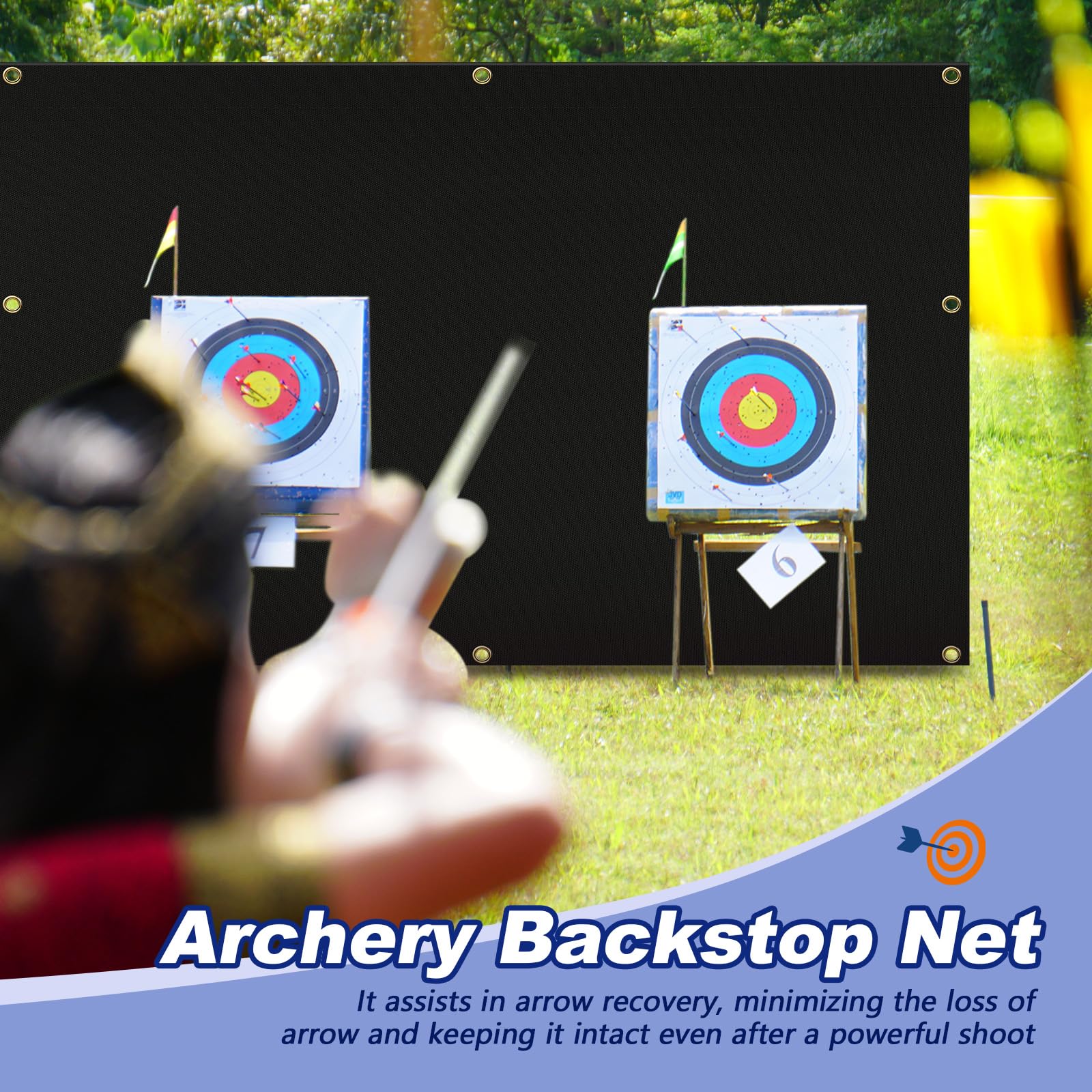 Silipull Archery Backstop Netting Heavy Duty with Rope and Hooks Slingshot Archery Net for Backyard Shooting Accessories(5 ft X 10 ft X 2 Mm, 45 Lbs,Black)