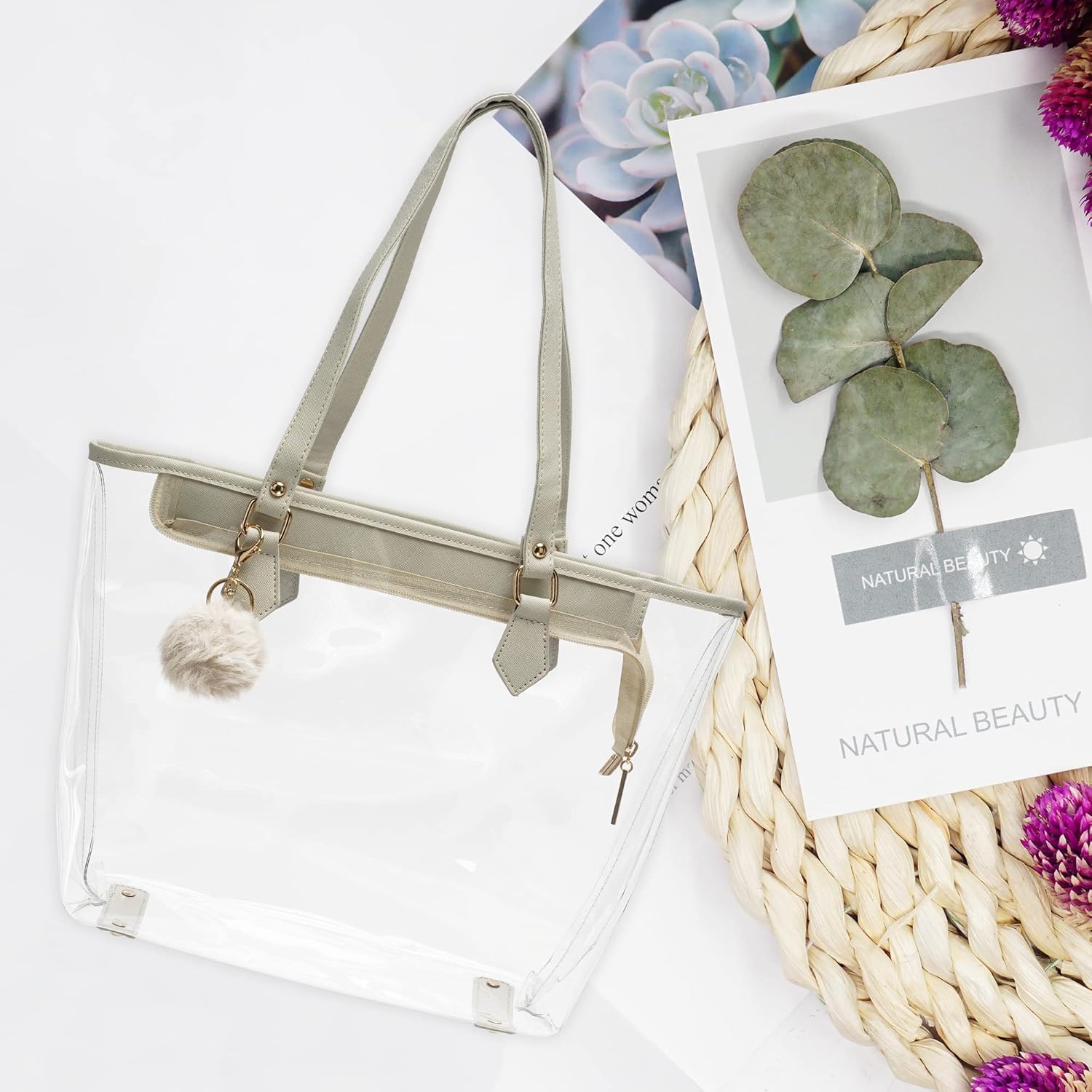 Large Clear Bag Transparent Shoulder Handbag with Plush Pendant - Image 3