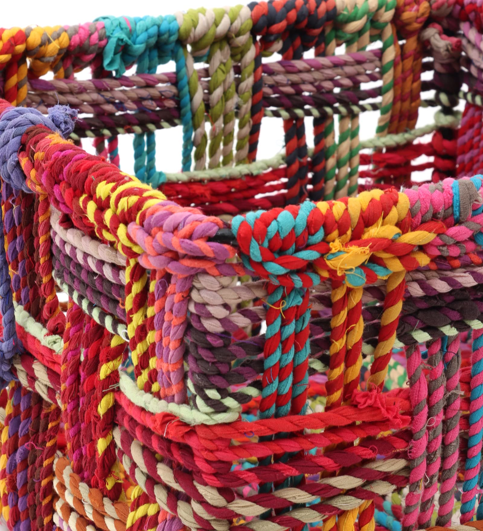 The Tickle Toe Cotton Rope Storage Basket with Lid β Set of 2 | Durable Iron Frame, Eco-Friendly Multipurpose Organizer for Home, Bedroom & Nursery | 35x35x25 cm & 30x30x19 cm 3