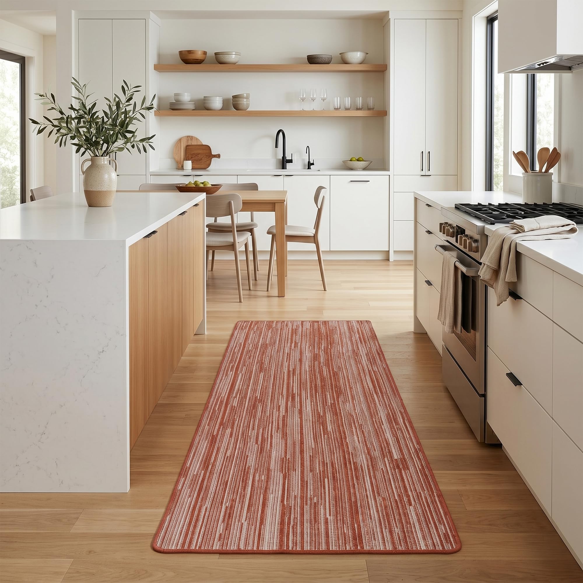 Snapstyle Tapis Couloir intérieur & extérieur Newport Terracotta – Tapis réversible à Rayures Modernes pour Couloir, Balcon et terrasse