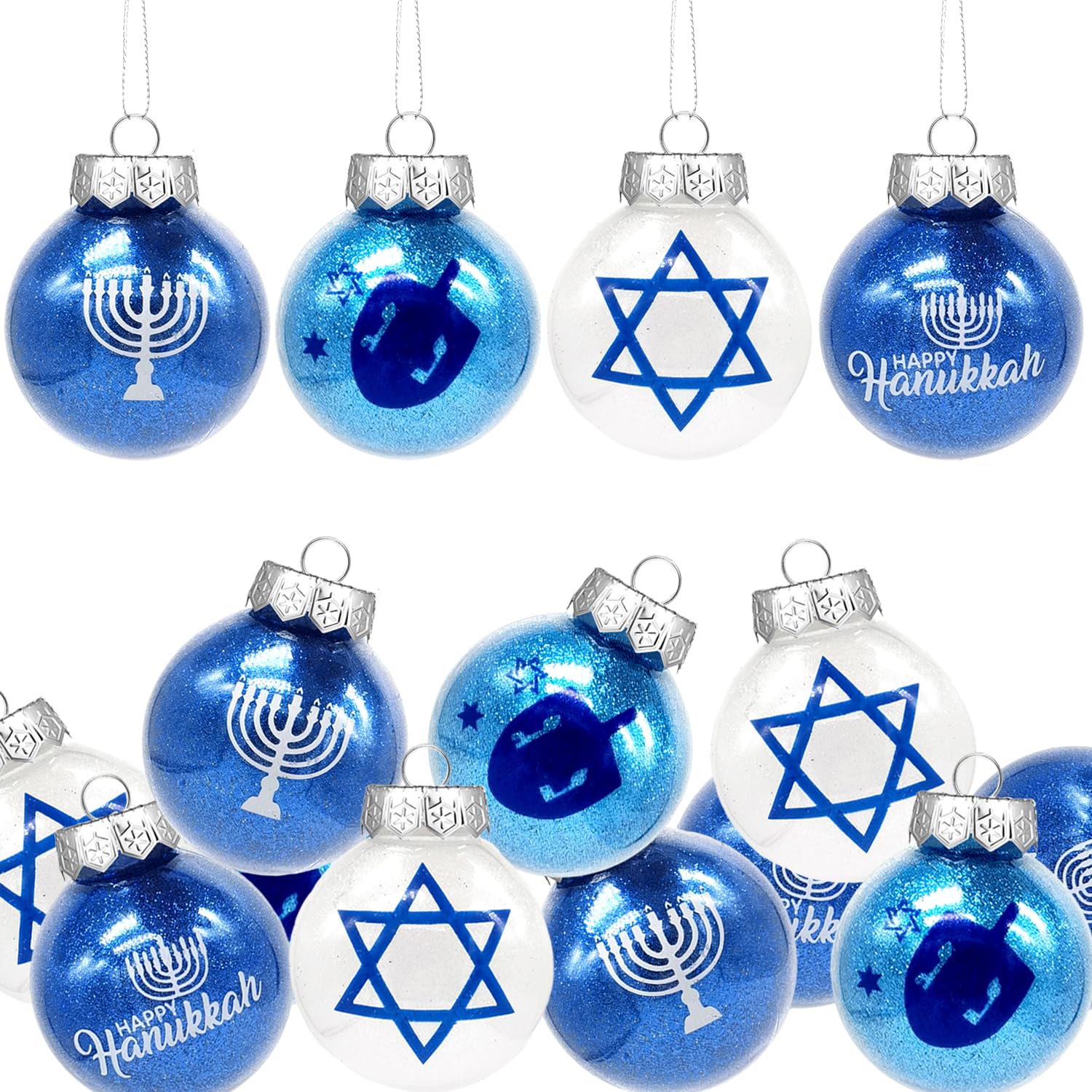 12 Pieces Hanukkah Ball Ornaments Hanukkah Christmas Tree Hanging Balls White and Blue Chanukah Decorative Hanging Ornaments Christmas Jewish Decorations for Hanukkah Christmas Chanukah Party Supplies