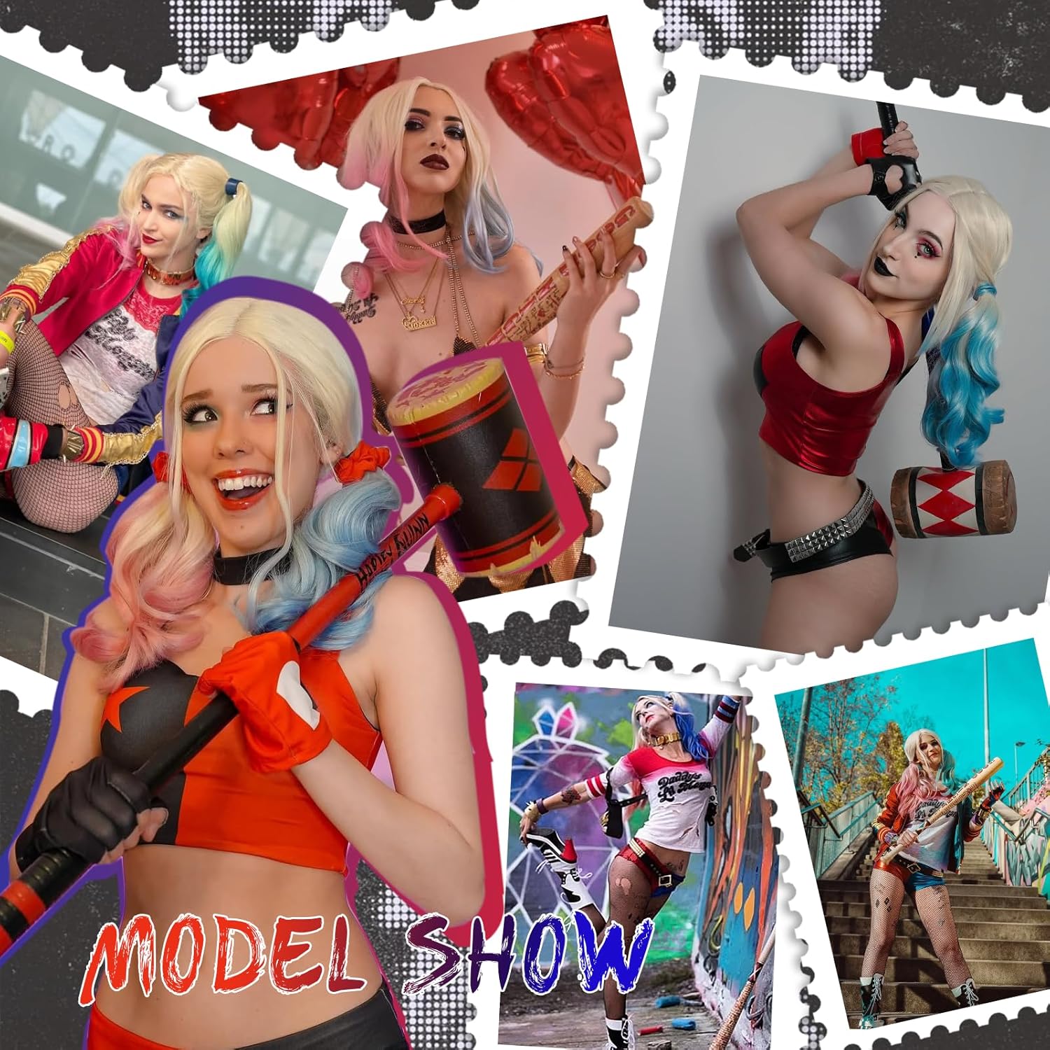 Pink and Blue Wig Cosplay Wigs for Women Long Curly Middle Part 26 Inch Heat Resistant Synthetic Wig for Halloween Costume Party Use - Image 5