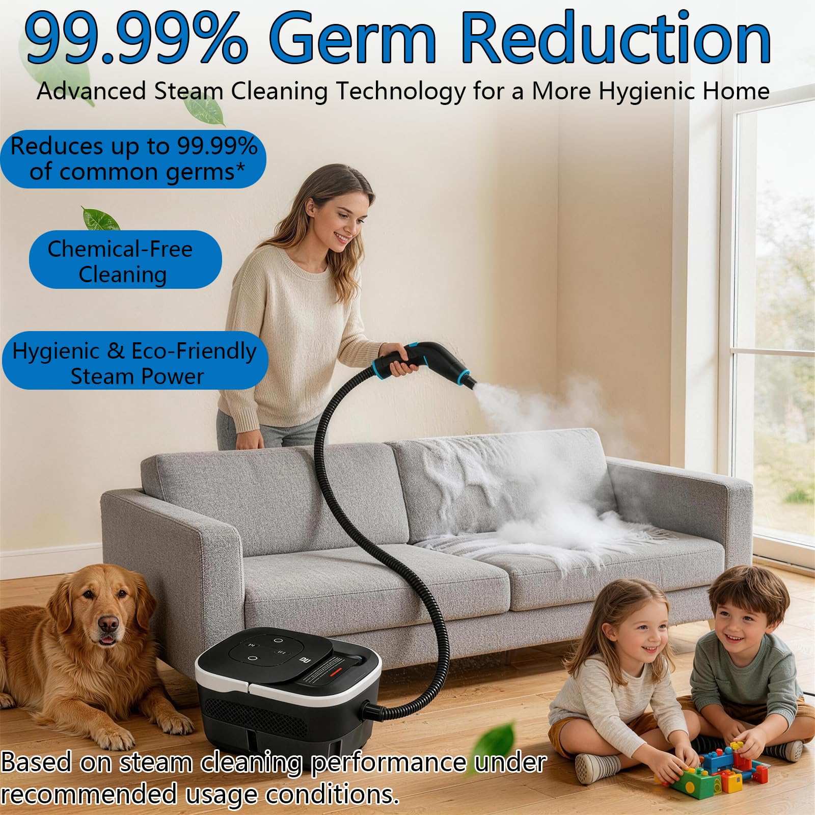 Limpiador a Vapor Portátil con 18 Accesorios, Depósito de 1,8 L, Calentamiento Rápido 15 s, Vapor 130 °C y 4 Bares, Limpiador Multifunción para Suelos, Cocina, Baño, Tapicerías y Ventanas