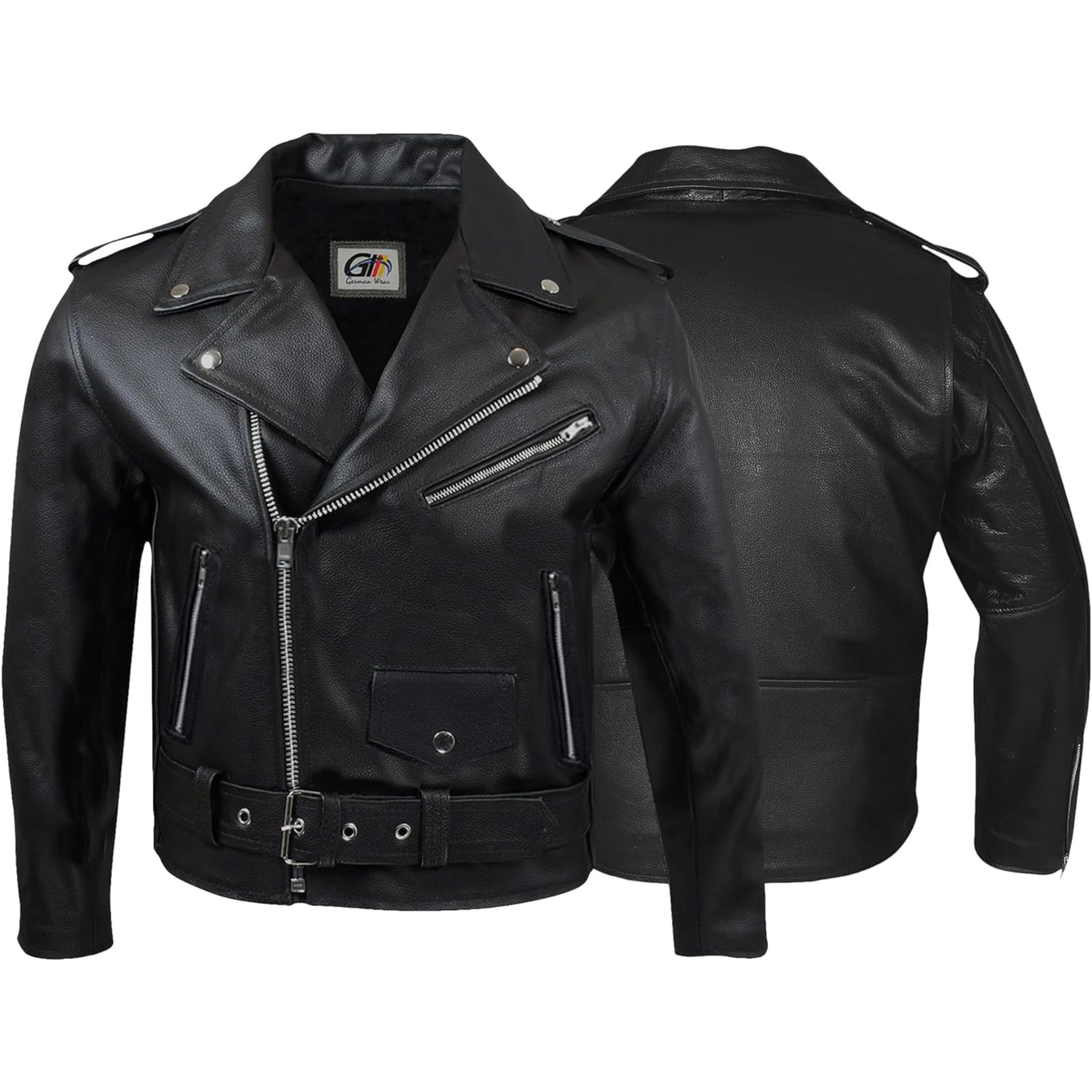 German Wear Brando Motorradjacke - Retro Vintage Rocker Lederjacke für Chopper, schwarz