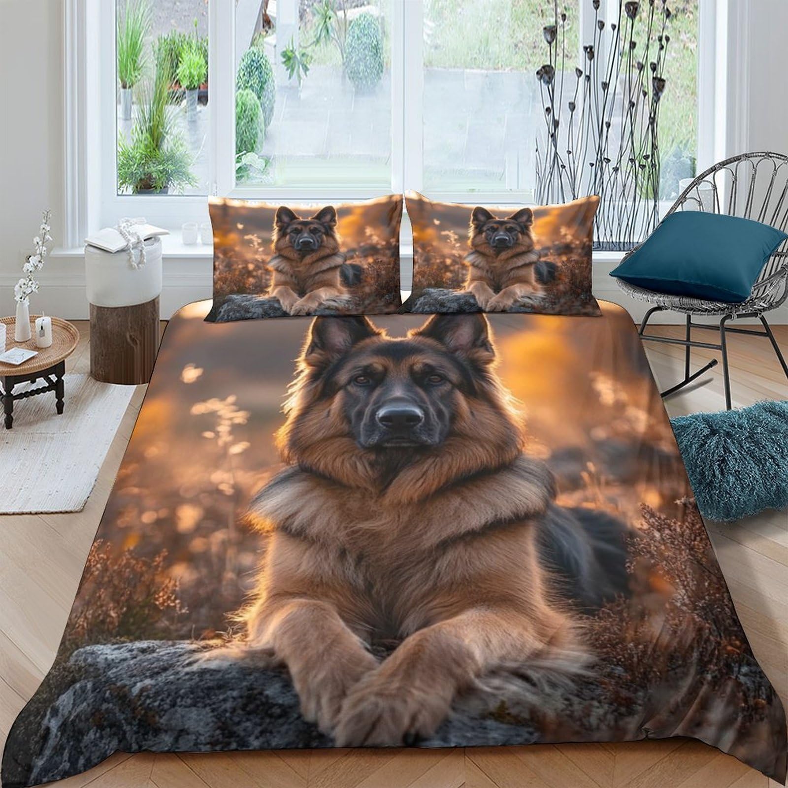 Ctjqhvkz Style-6 3D Printed German Shepherd Fitted Sheet Microfiber Soft Autumn Forest Bed Cover For Bedroom Guest Room Mattress Decor Single（135X200cm）
