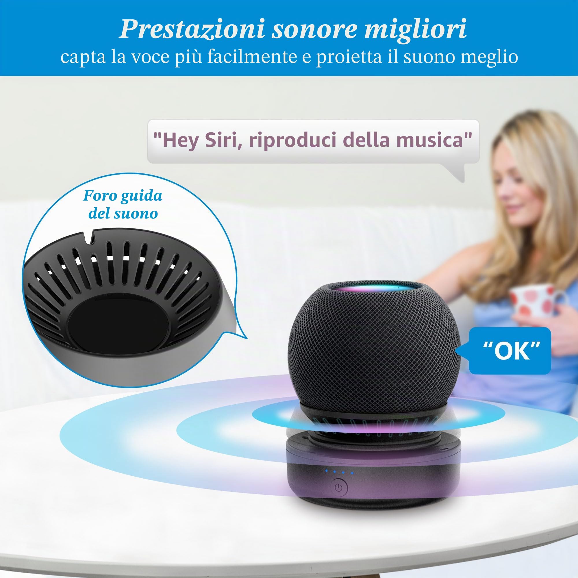 PlusAcc Batteria compatibile con HomePod Mini – Supporto per batteria Home Pod Mini accessori batteria con gestione dei cavi integrata (senza dispositivi), nero