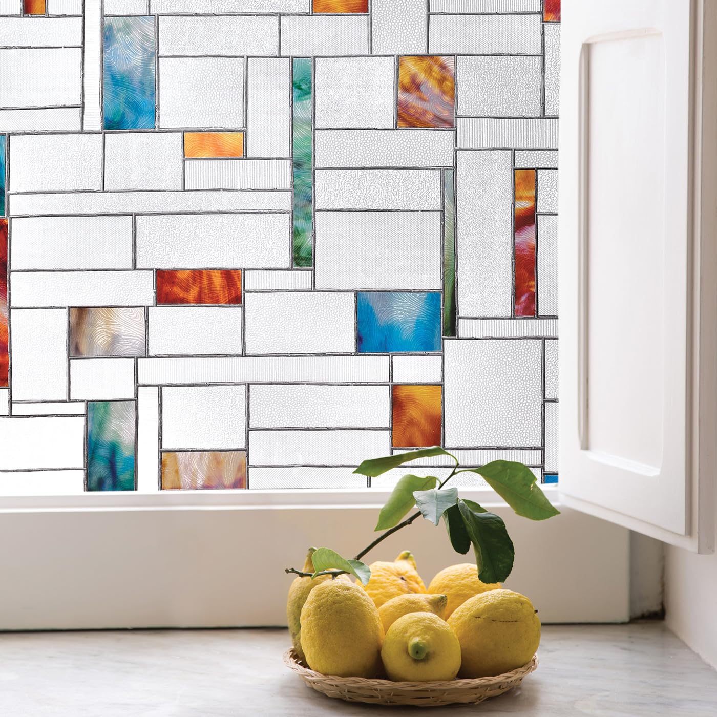 Artscape Melange | Privacy Window Film with Vibrant Colored Pattern | Non-Adhesive & UV Protection | Easy to Apply & Removable | 24 x 36 Inches | Made in USA