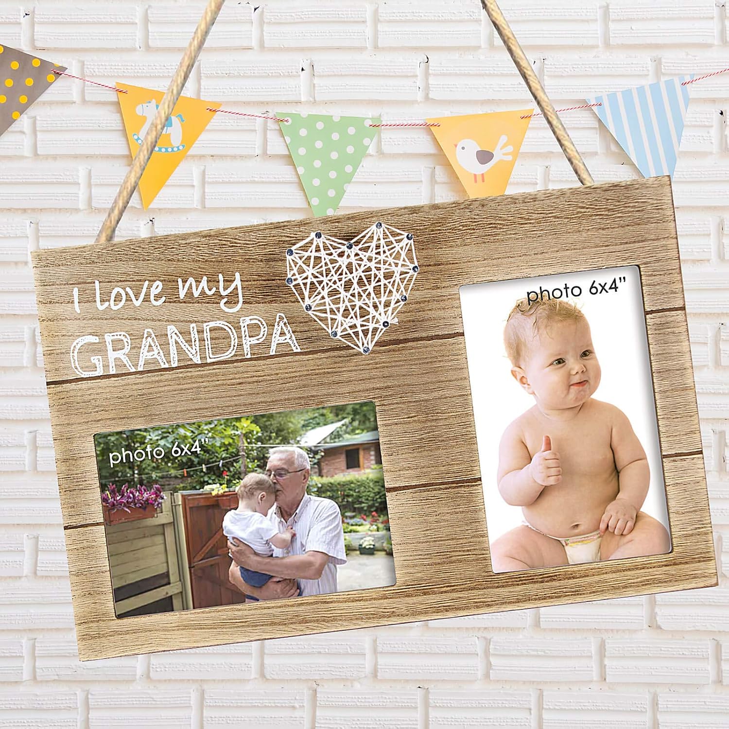 VILIGHT I Love My Grandpa Gifts from Grandchildren - Picture Frame for Pregnancy Announcement to Grandfather - Holds 2 4x6 Photos