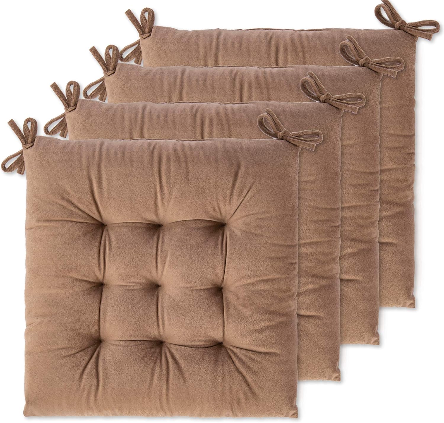 WONDER MIRACLE 4 Pack Seat Cushion/Chair Cushion Pads for Dining Chairs, Office Chair, Floor, Machine Wash & Dryer Friendly (Flannel 16"×16", Light?Camel) Flannel 16 Inch x d 716 Inch Light?Camel
