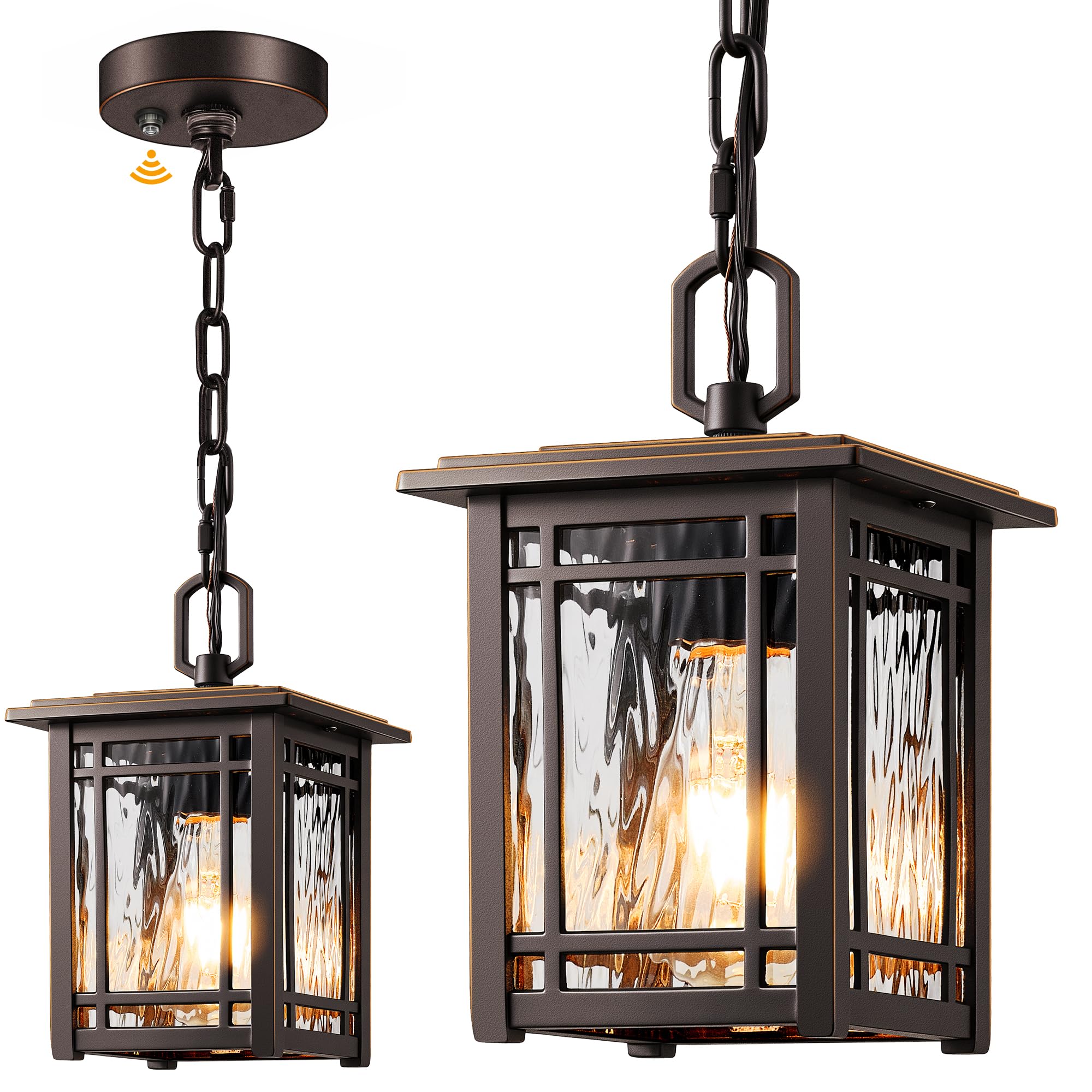 7''H Dusk to Dawn Outdoor Pendant Light, Bronze Hanging Porch Light