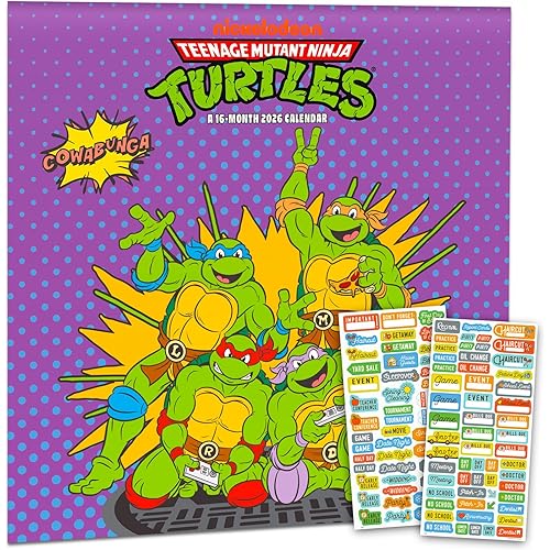 Teenage Mutant Ninja Turtles Calendar 2026 - Deluxe 2026 TMNT Wall Calendar Bundle with Over 100 Reminder Stickers (Ninja Turtles Gifts, Office Supplies)
