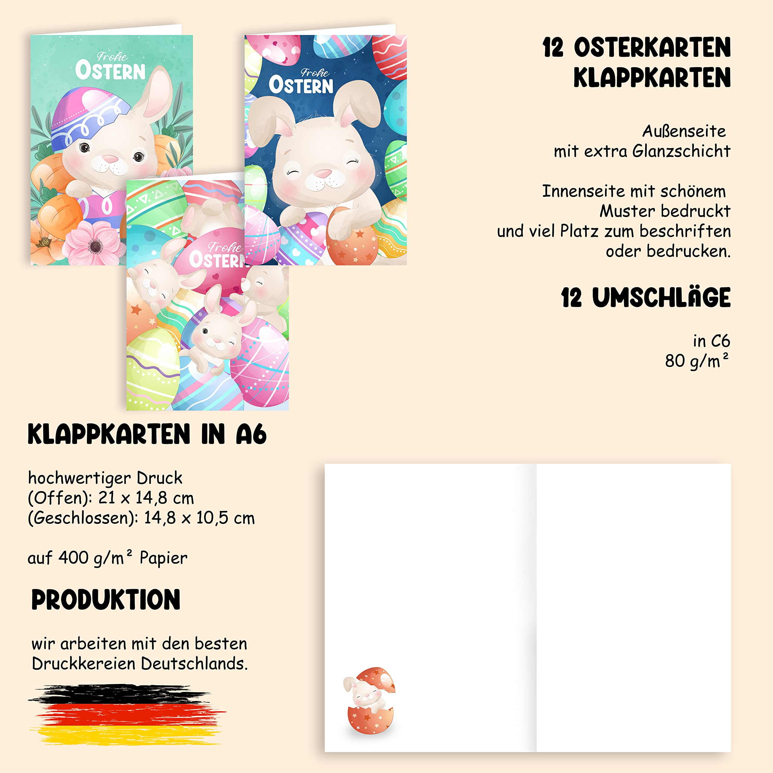 Easter Cards with Envelope Set of 12 Hinged Happy Easter Greeting Cards in A6 Folding Cards with Cute Rabbit Flowers Eggs Happy Easter Cards Card Set Envelope High Quality Business - Image 2