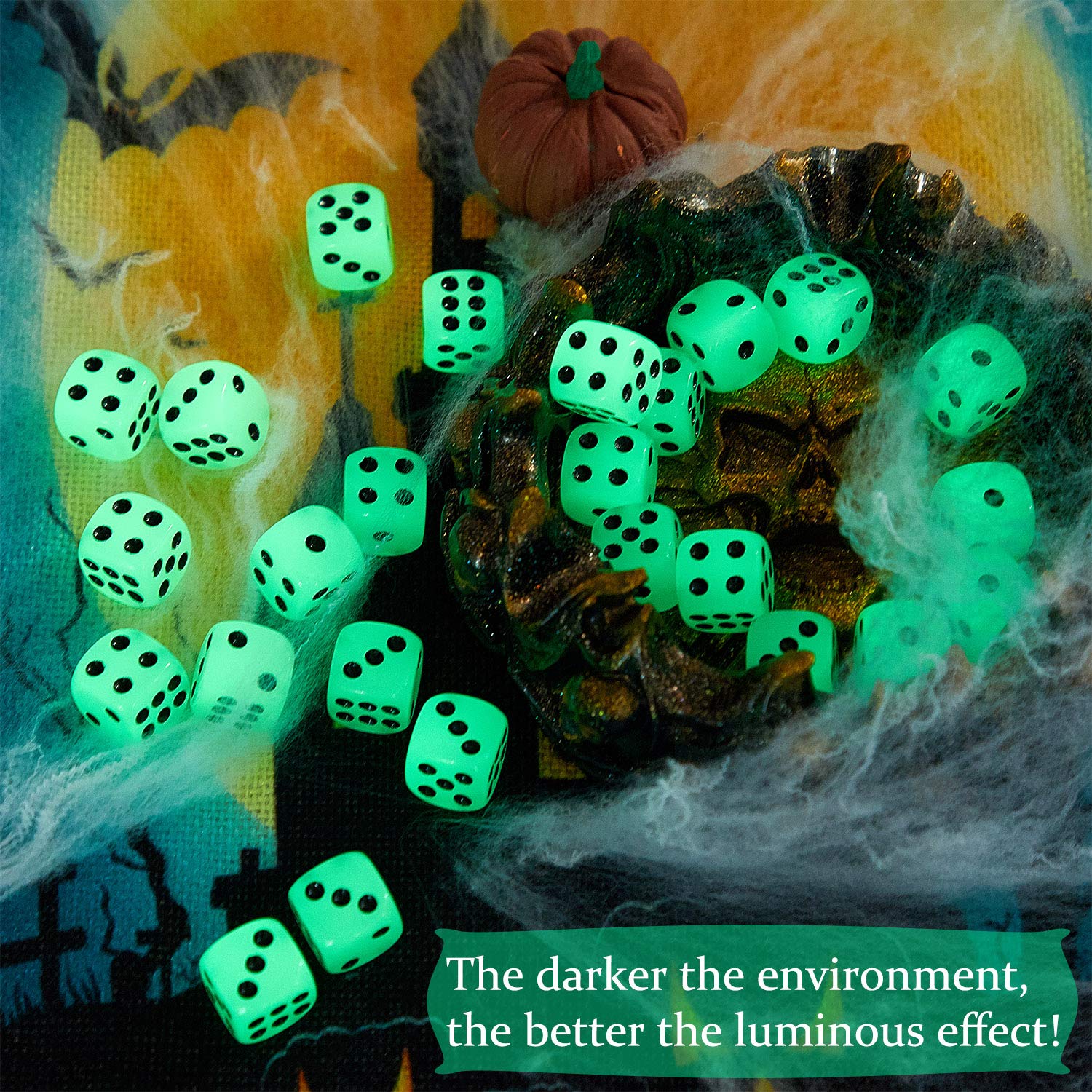 36 Pieces Glow in The Dark Dice Set, Luminous Dice 6 Sided with Black Velvet Pouches for Board Games, Activity Casino Theme Party Favors - Image 6
