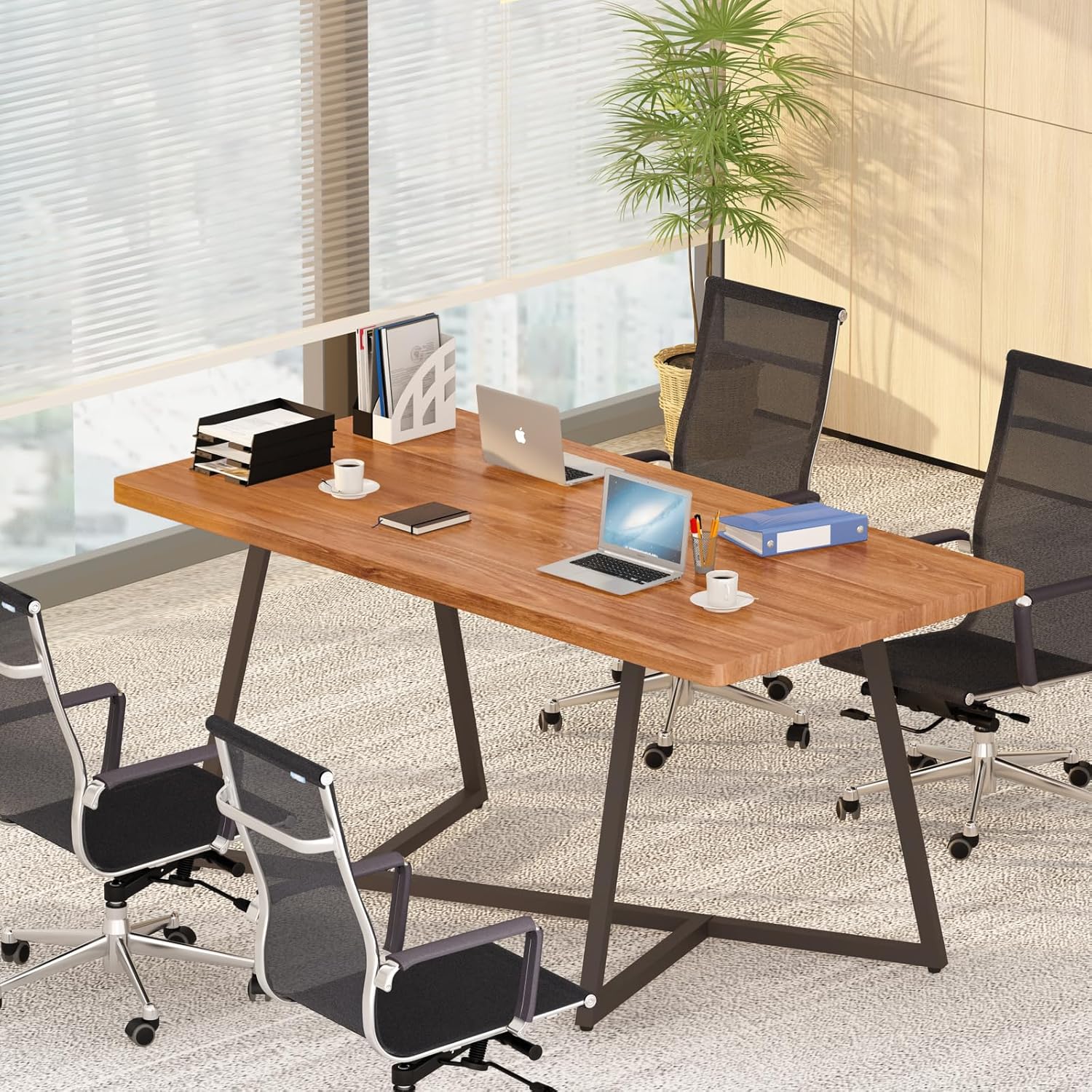 AWQM 6FT Conference Table, 70.8L x 35.4W x 30.7H Inches Office Tables, Large Rectangular Meeting Table, Modern Seminar Tables for Meeting Conference Room, Wooden Conference Room Table for 4-6 People