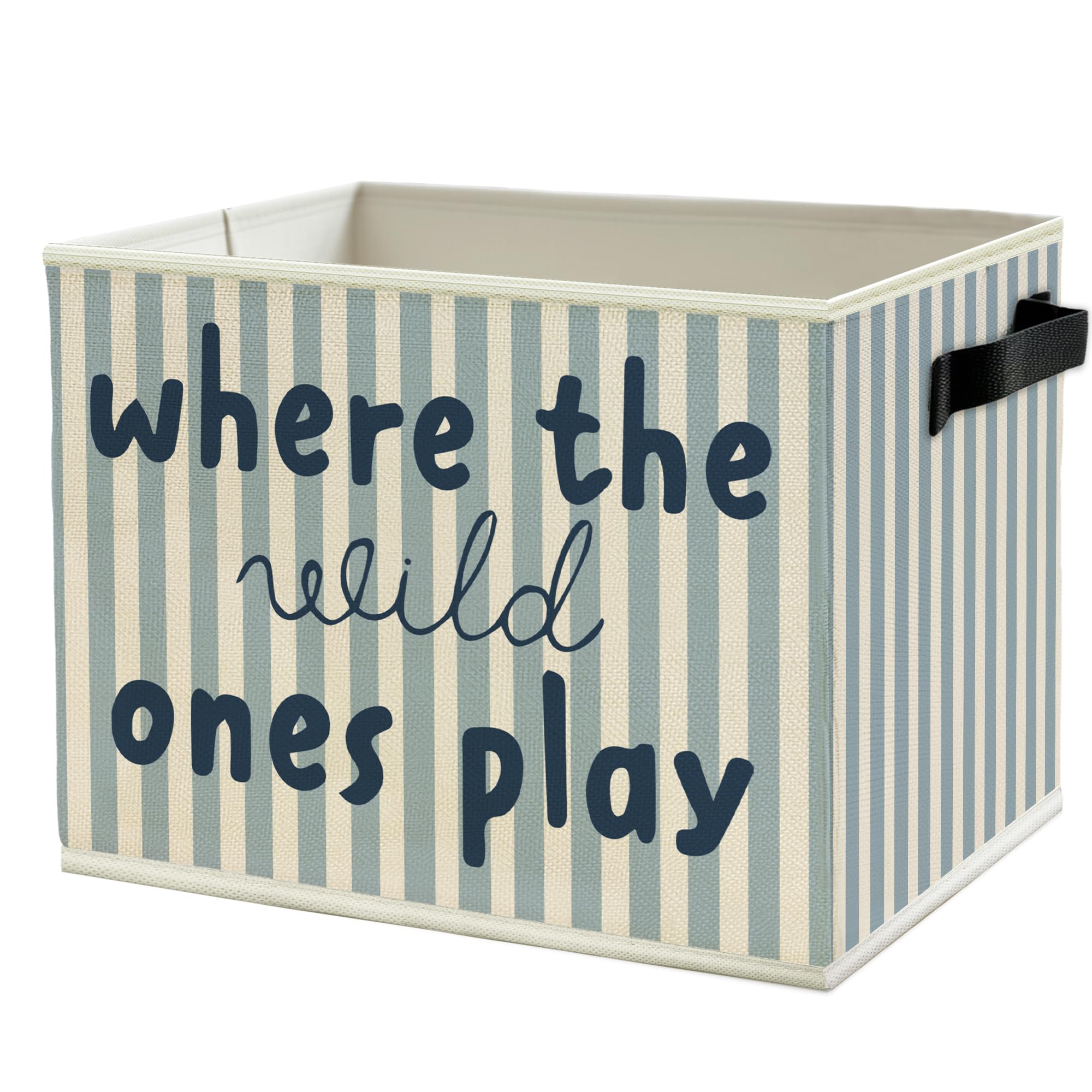 Blue Stripe Boho Classroom Storage Bins Box with Handles, Where the Wild Ones Play Collapsible Basket Organizer for Kids Playroom Nursery Bedroom Bathroom Books Clothes