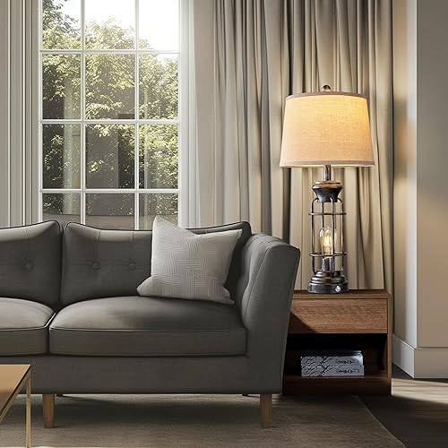 Miniatura 2 de Lámpara de mesa de 28 pulgadas para sala de estar con puertos de carga USB, juego de 2 lámparas de mesa altas regulables de 3 vías para dormitorio,