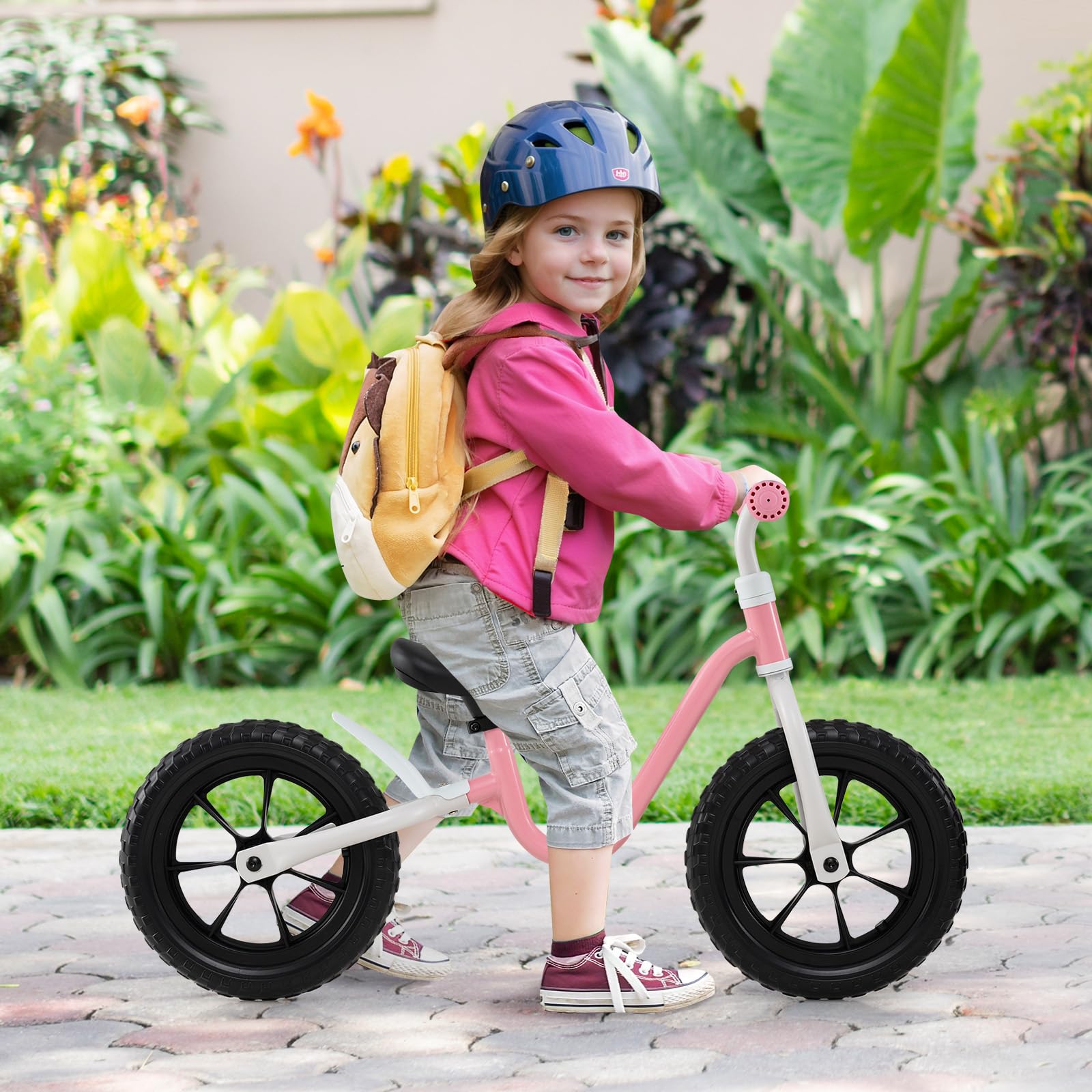 COSTWAY Draisienne Bébé Légère avec Guidon et Siège Réglables(37,5-42cm), Vélo Enfant sans Pédales avec 2 Roues en EVA, Charge 25kg, Vélo d'Équilibre pour 3 Ans+, Rose