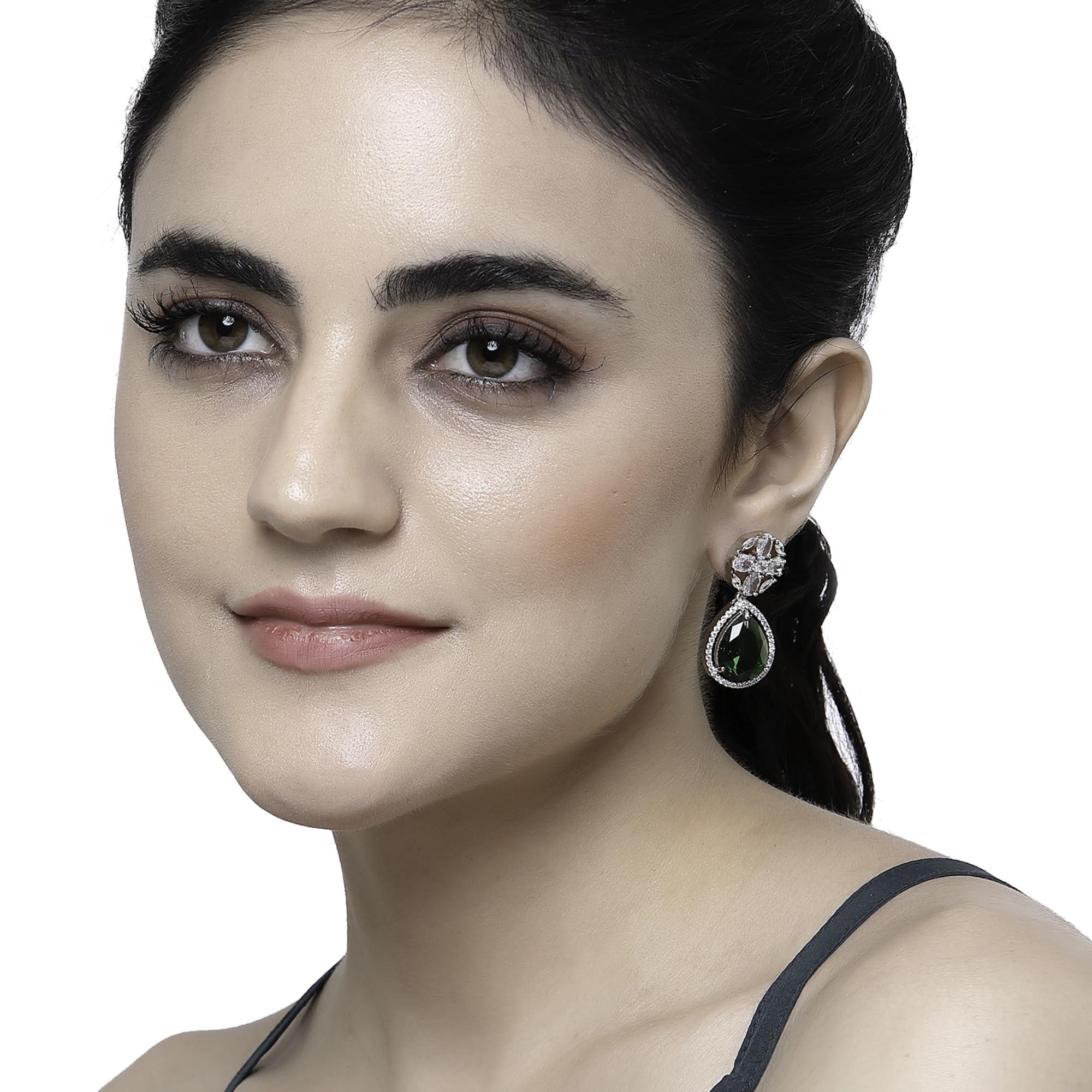 Rhodium-Plated Teardrop & Floral Drop Earrings