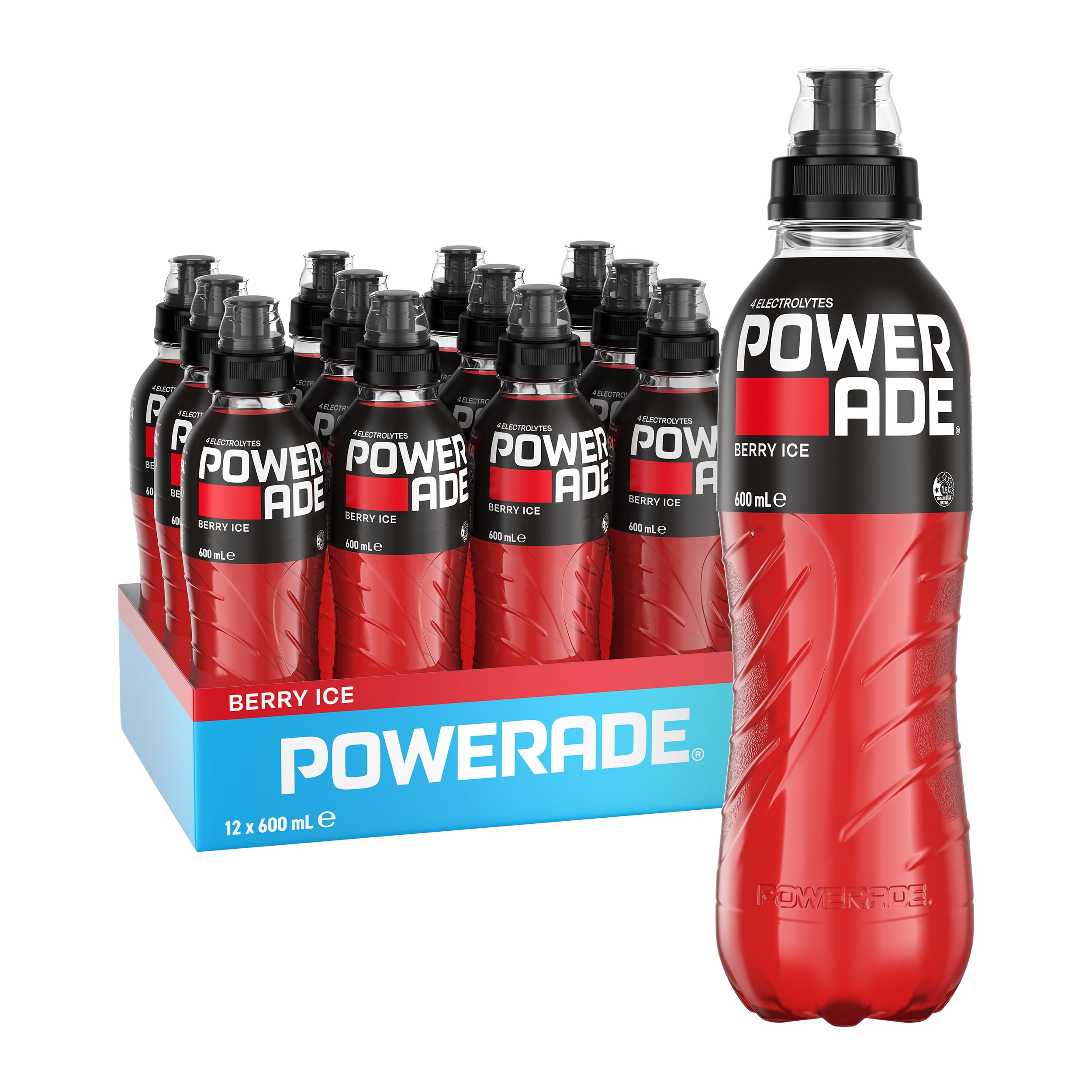 Powerade ION4 Berry Ice Sports Drink Sipper Cap Multipack Bottles 12 x 600mL