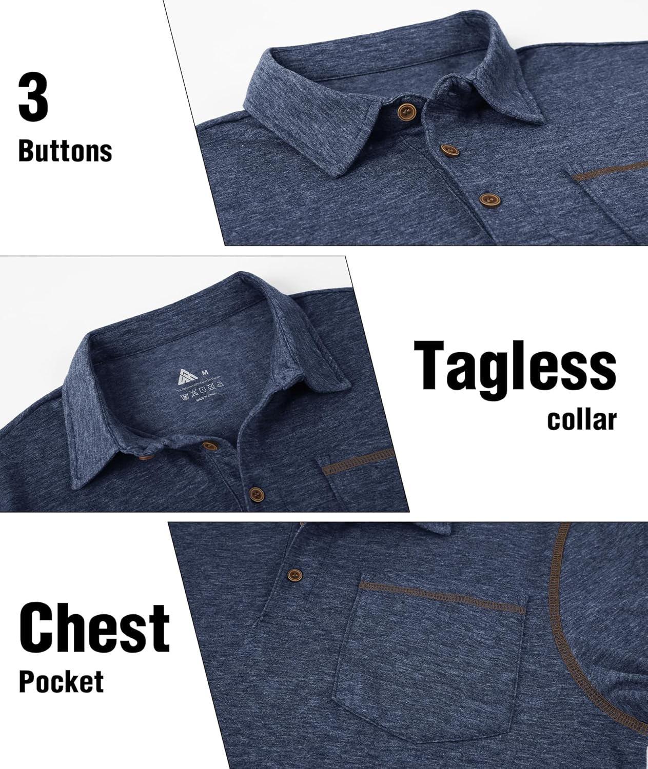 ZITY Men's Casual Long Sleeve Polo Shirts Classic Button Cotton Work T-Shirt Collared Basic Golf Shirt with Pocket - Image 5