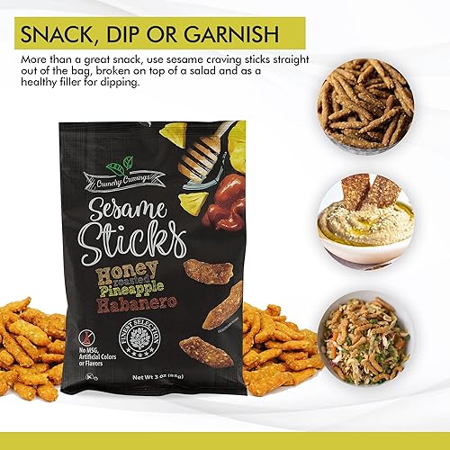 Miniatura 3 de Crunchy Cravings Palitos de sésamo  Paquete familiar de 12 bolsas de aperitivos de 3 onzas  Total 36 onzas (piña Habanero)