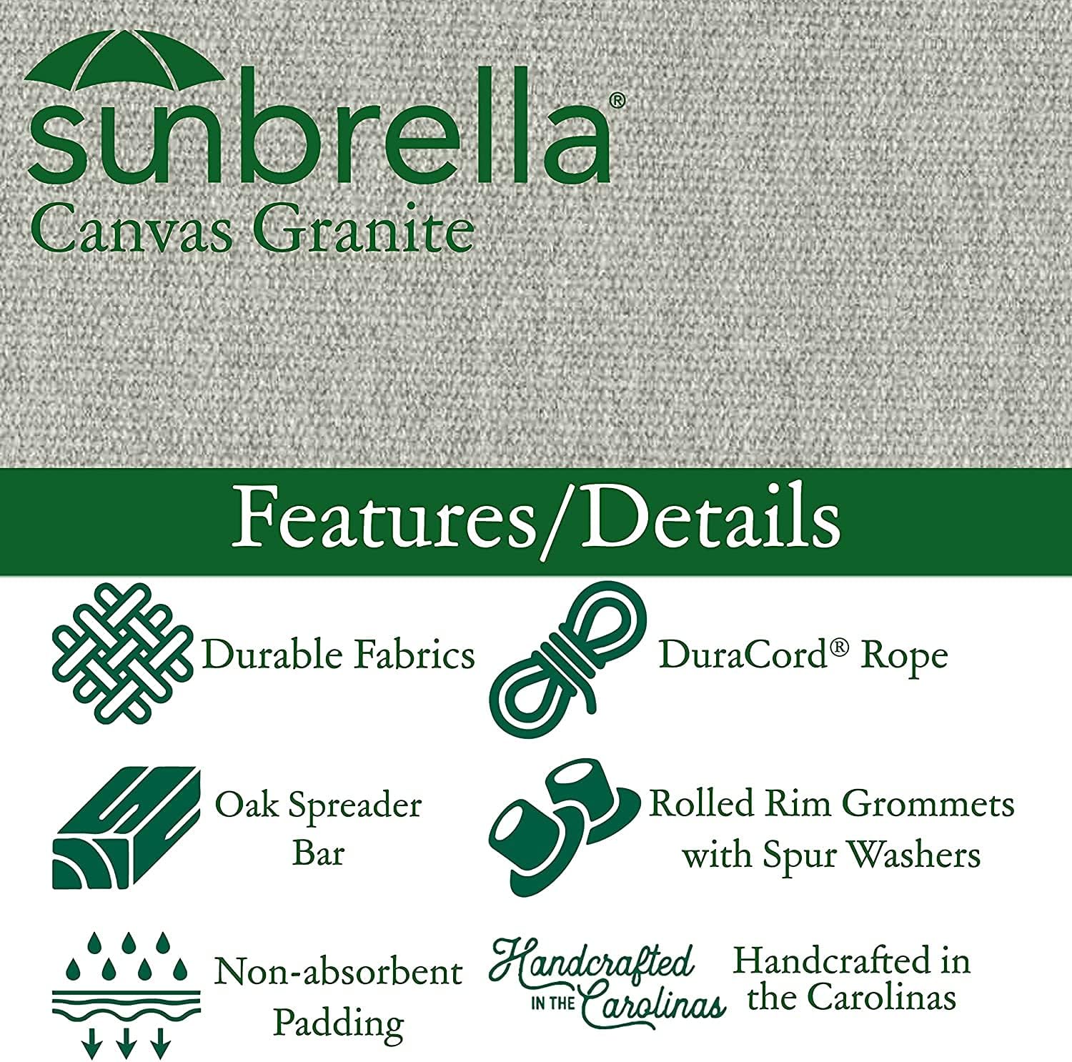 Original Pawleys Island Sunbrella Tufted Single Swing in Canvas Granite with Oak Spreader Bar, Handcrafted in The USA, 300 LB Weight Capacity, 24 in. L x 24 in W x 24 in. D