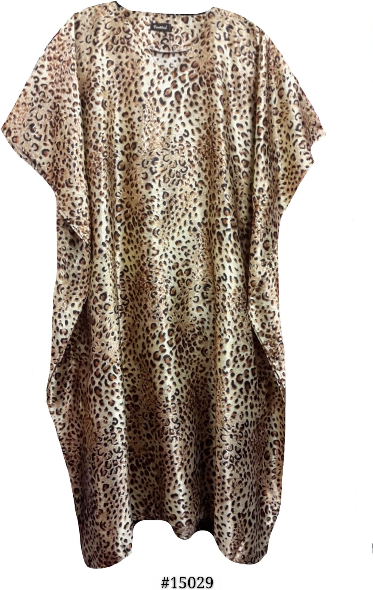 Fionalissa (15029) Ladies Beige with Leopard Printed Soft Silky Satin Long Kaftan. UK 10-32