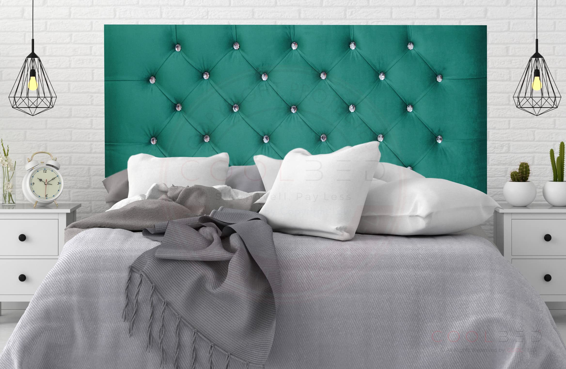 Plush Velvet Chesterfield Divan Bed Headboards 20โ or 24โ Height Upholstered Headboard (Small Double (4') - 24" (H), Mallard Plush)