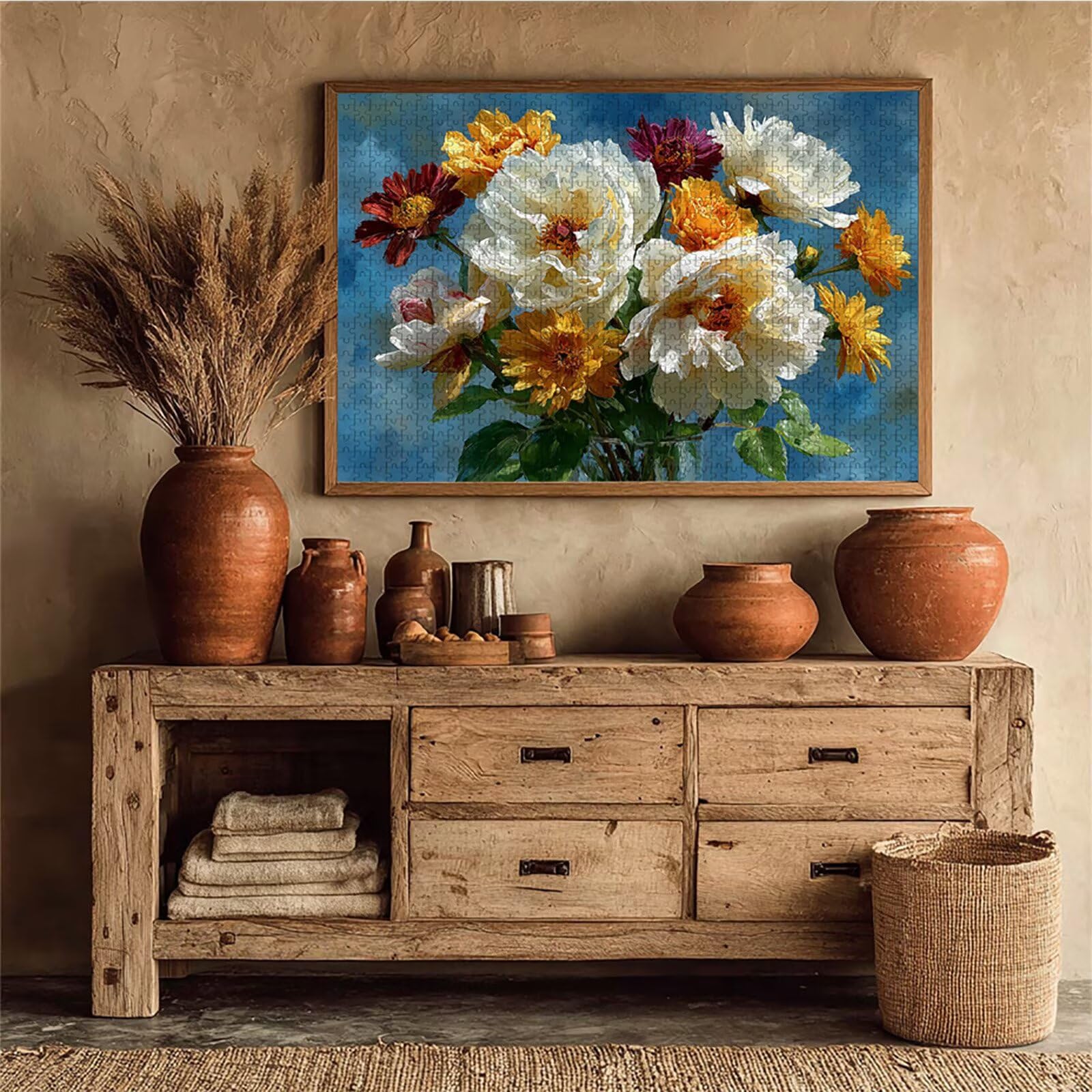 I-6684 Drewniane puzzle 141 x 87 cm, puzzle z kwiatami, 4000 sztuk, dla dorosłych, z pudełkiem, edukacyjna, wymagająca gra, prezenty dla nastolatków, napis na plecach, łatwe do odróżnienia, dekoracja