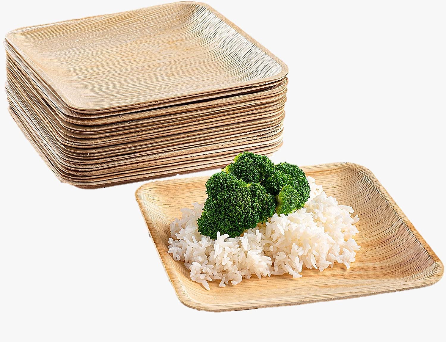 Streetfood Packaging Biodegradable Packaging that fits your budget Palm Leaf Plates 7" Square [18cm x 18cm, 25 Pack], & Party, Sturdy Alternative to, Heavy Duty Wood for Wedding, Camping - 25 Pcs