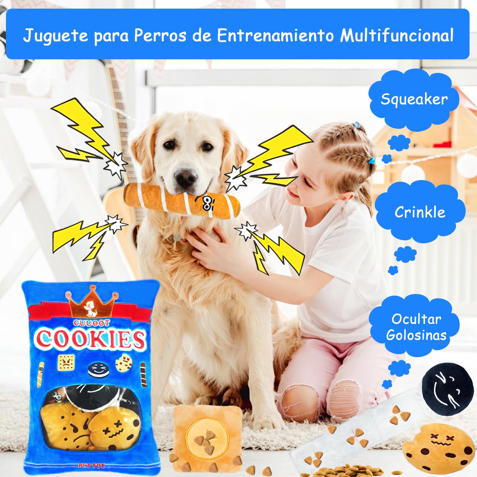 CUUOOT Hondenspeelgoed, kleine honden, crinkly squeaky hondenspeelgoed, interactief pluche hondenspeelgoed, puzzel en verrijking, hondenspeelgoed voor kleine, middelgrote en grote honden (Cookie-01