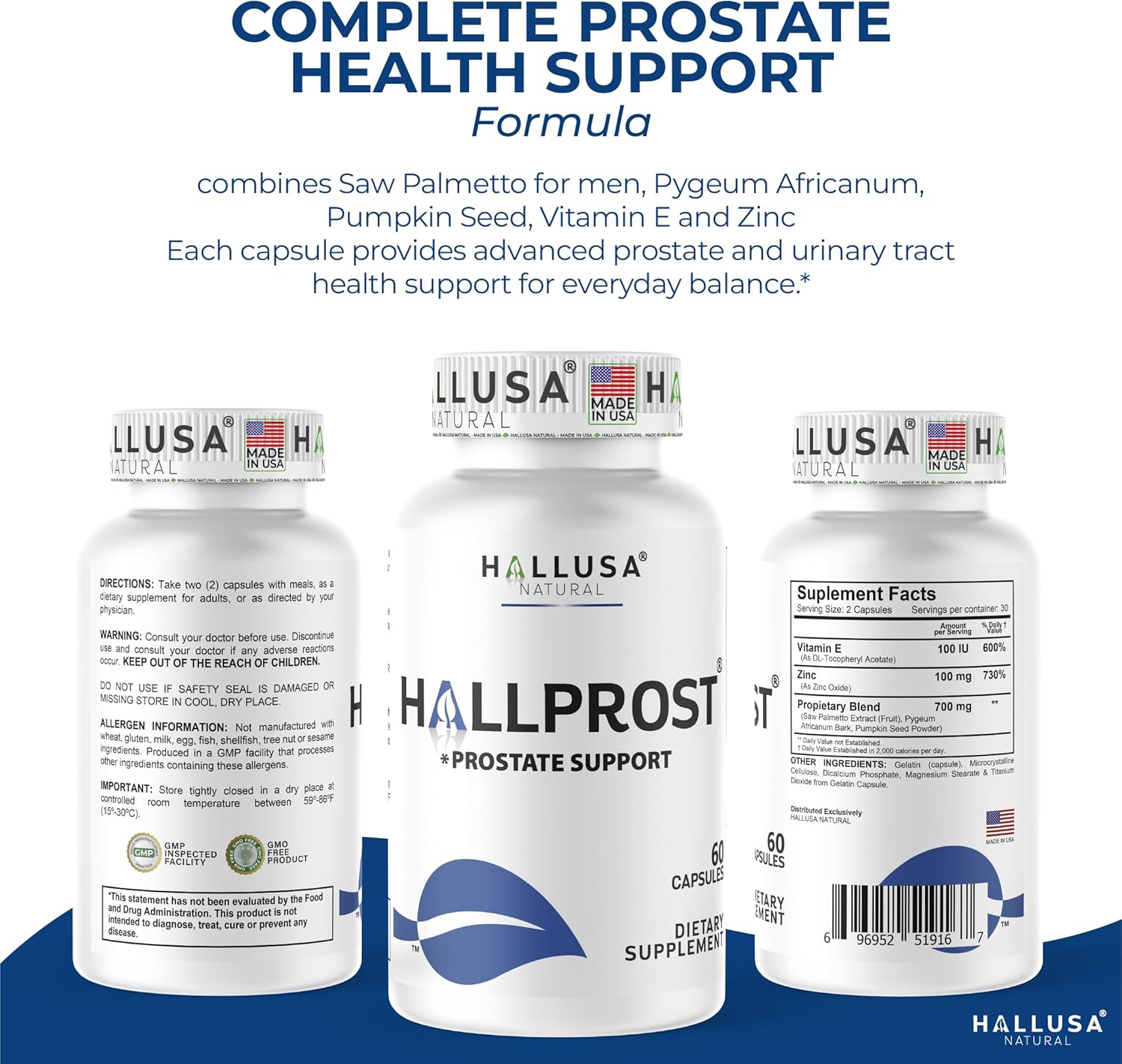 Hallusa Natural Hallprost - Prostate Health Supplement for Men, 60 Capsules - Saw Palmetto Blend 700mg* Urinary Tract & Bladder Support, Reduce Frequent Urination - Non-GMO, Gluten-Free