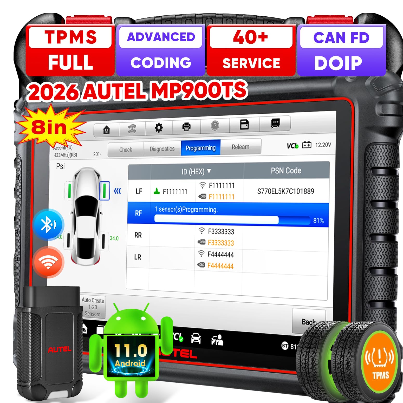 Autel MaxiPRO MP900TS Scanner, 2026 8in MP900-TS up of MaxiSYS MS906 PRO MS906TS MP900-BT MK900-TS, Top TPMS as MS906 Pro-TS, Car Bidirectional Scan Tool, 40+ Service, All System, CAN FD&DOIP, OS 11.0