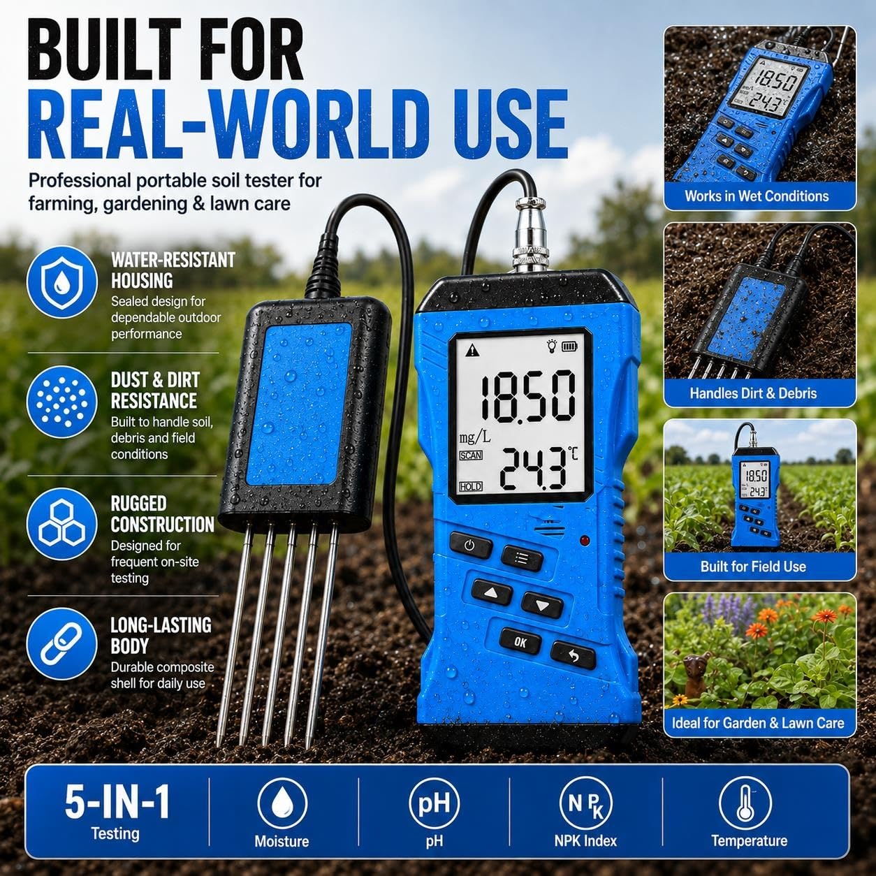 Kit d'Analyse de Sol Agricole, Détecteur de Sol Portable
