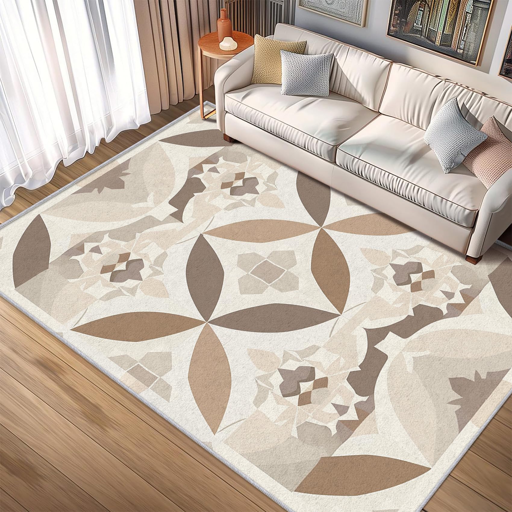 Tapis géométrique de salon doux pour créer une chambre cocon chaleureuse
