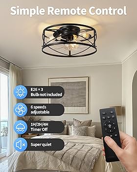 KDG 15.8″ Retro Low Profile LED Ceiling Fans with Light