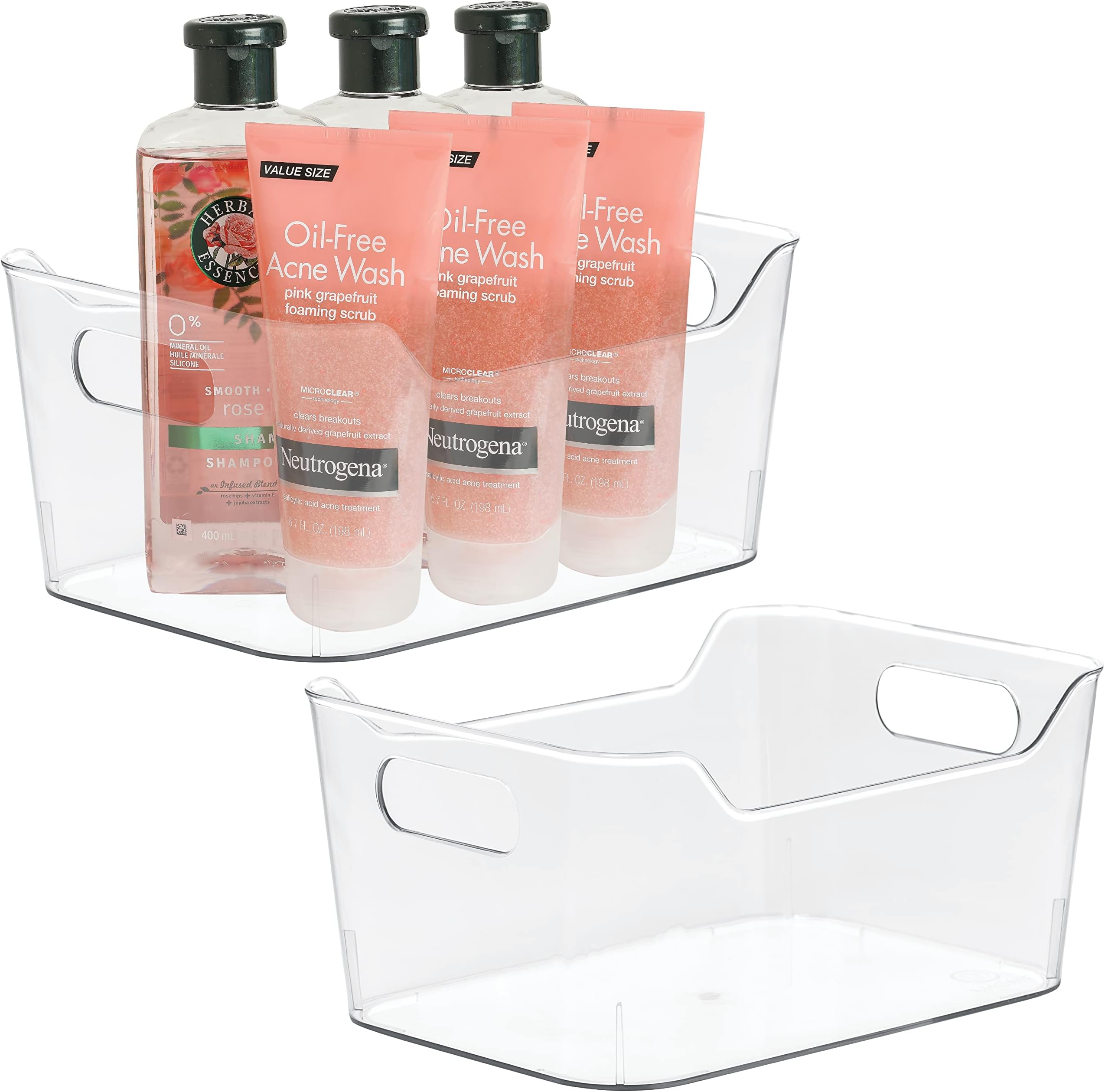 bHome Plastic Storage Bins For Kitchen Organization, Pantry Organization and Storage, Closet Organizers & Storage Containers - Baskets for Organizing Cabinets, Freezer, & Fridge Organizer Bin Set of 2