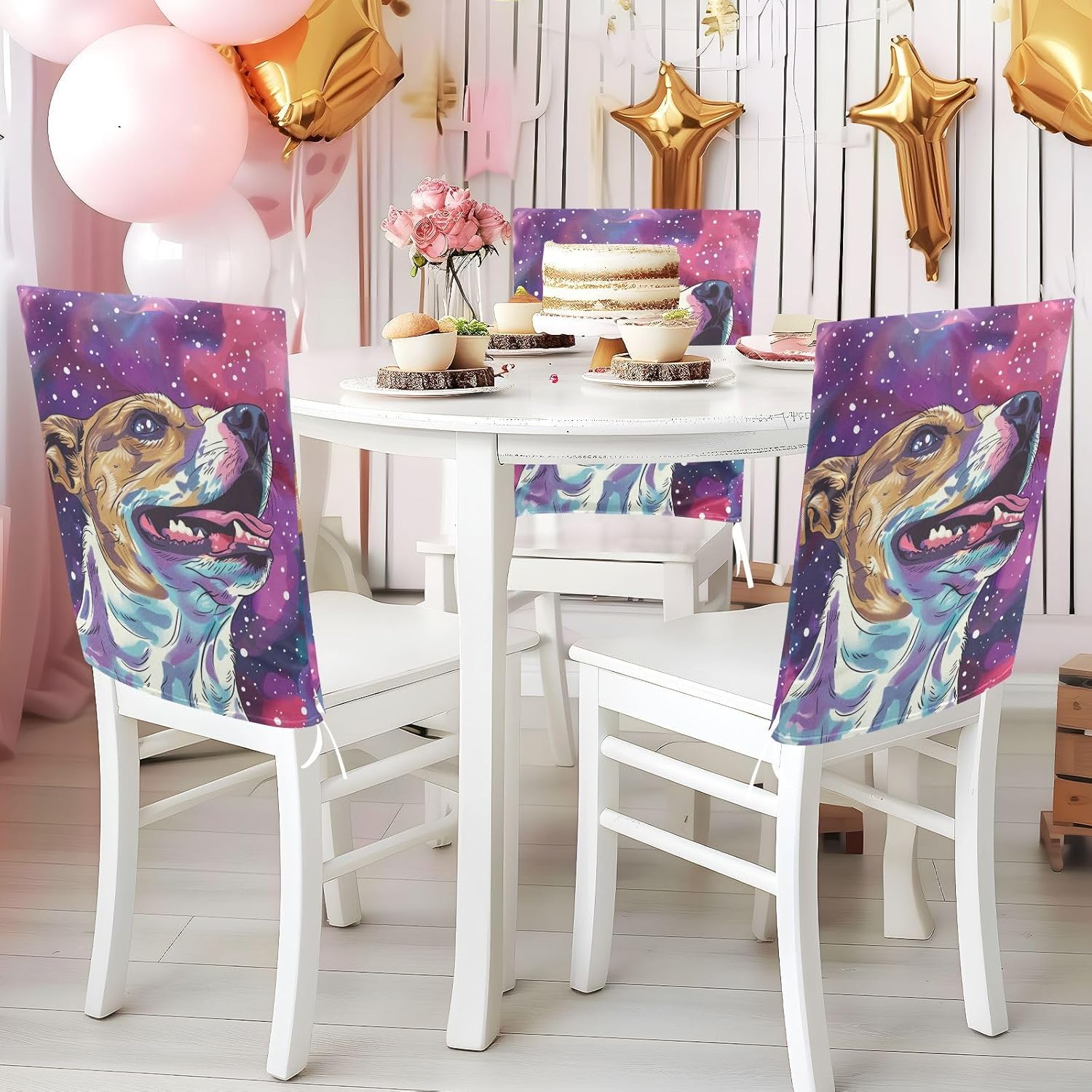 ALAZA Dog Space Chair Back Cover Set of 6, Washable Reusable Removable Chair Slipcovers Decorative Chair Cover for Home Kitchen Wedding Party