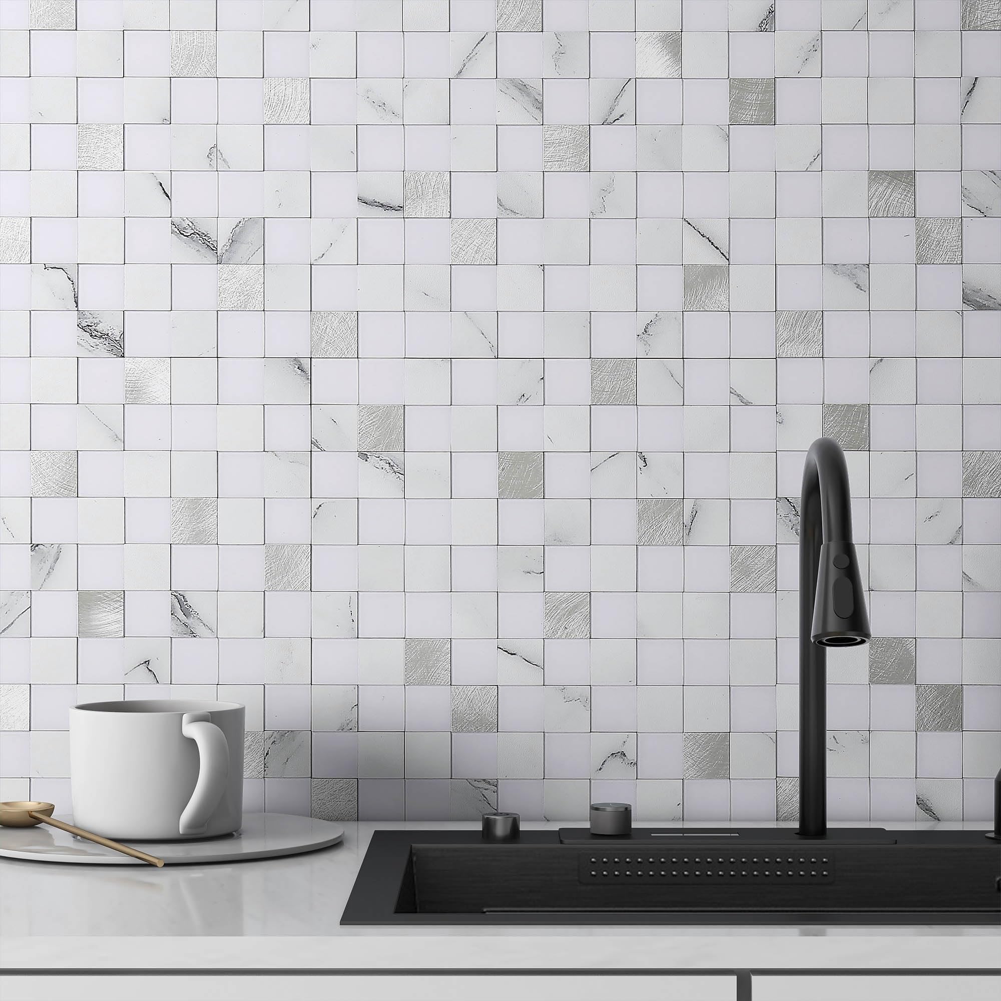 VAOVI Stick on Wall Tiles Splashback Self Adhesive Mosaic(White,10pcs)
