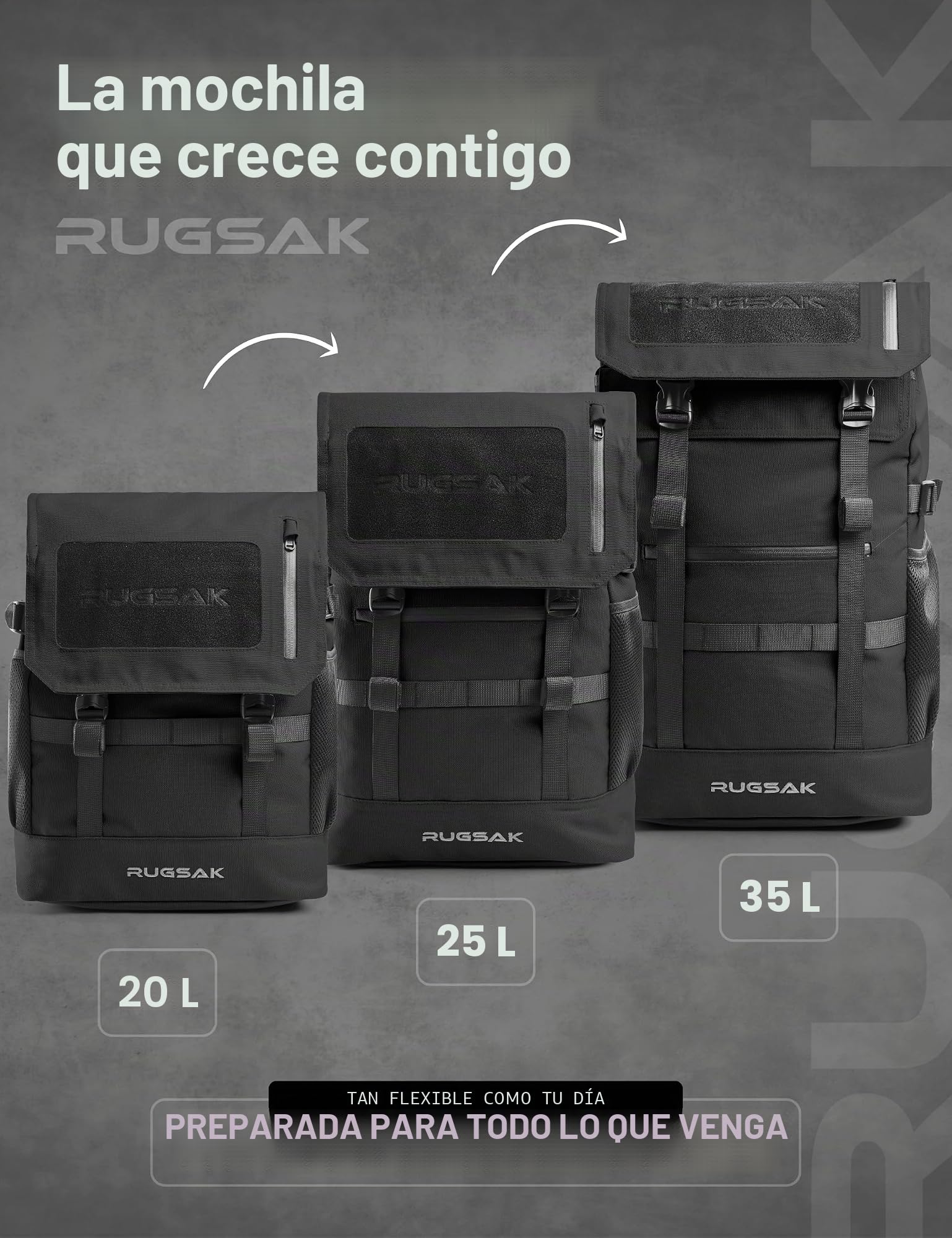 RUGSAK® Original Mochila enrollable de 30 l, tecnología de 3 tamaños, con compartimento Lapotpfach de 18 pulgadas, resistente al agua, para trabajo, escuela, viajes y deportes, para hombre y mujer –