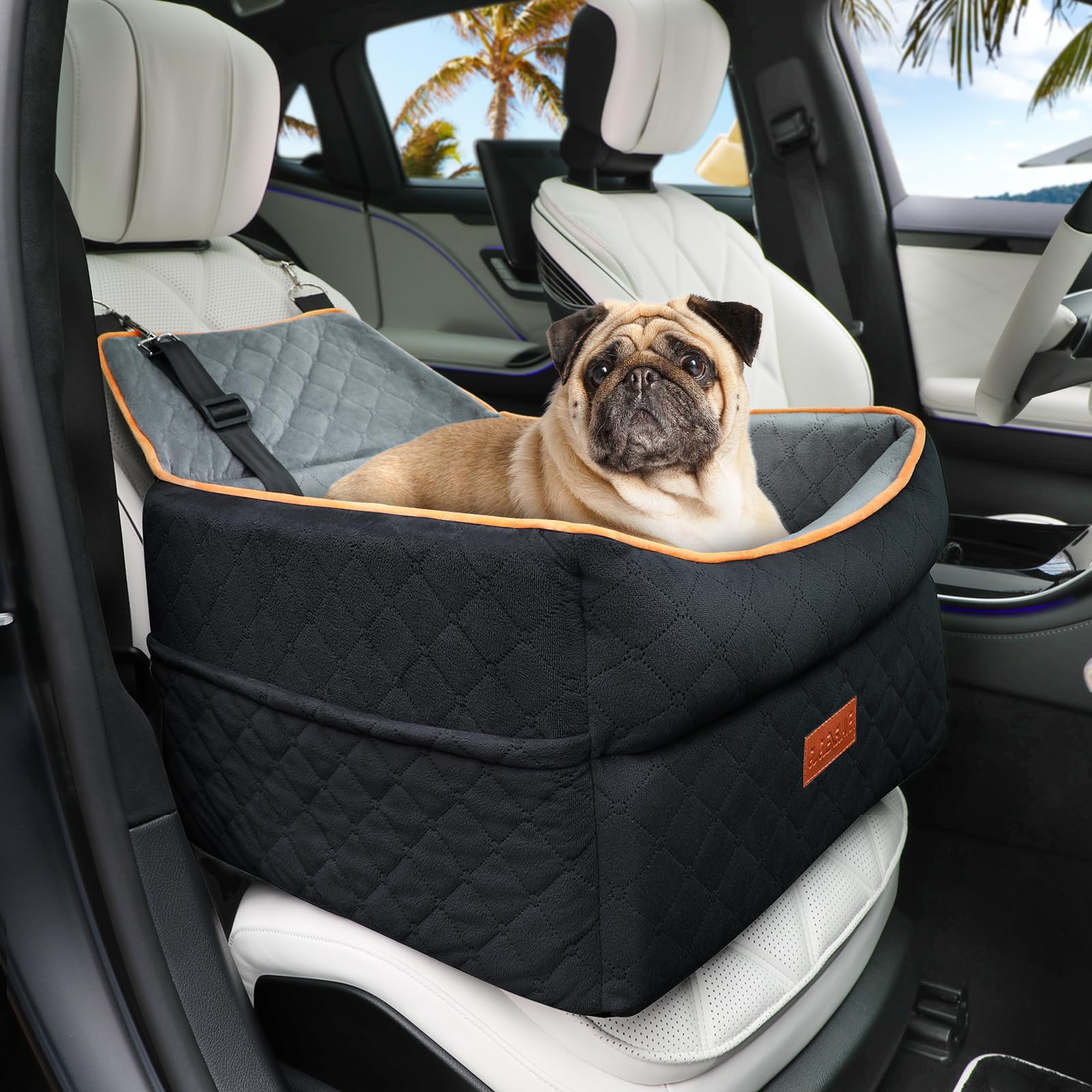 Dog Car Seat for Small Dogs, Memory Foam Dog Booster Seat for Dogs Under 35 lbs, Detachable & Washable Dog Car Seat for Front & Back Seats, Elevated Pet Car Seat with Storage Pockets