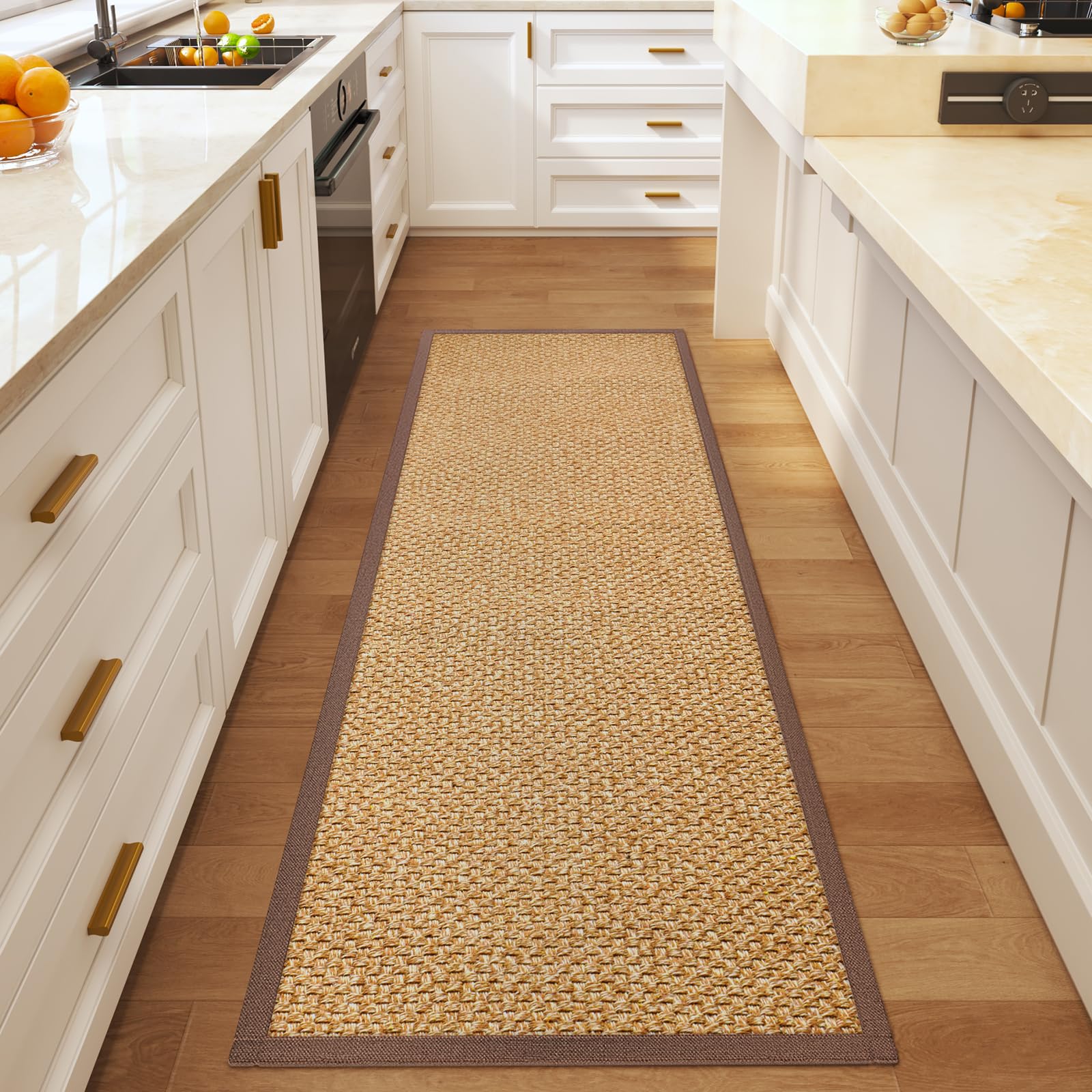 Washable Hallway Runner Rug 60x180cm Jute Like Kitchen Runner Mat Rugs Non Slip, Woven Soft Entryway Farmhouse Runner Boho Floor Carpet for Indoor Laundry Hall Backdoor Bedroom Living Room, Brown
