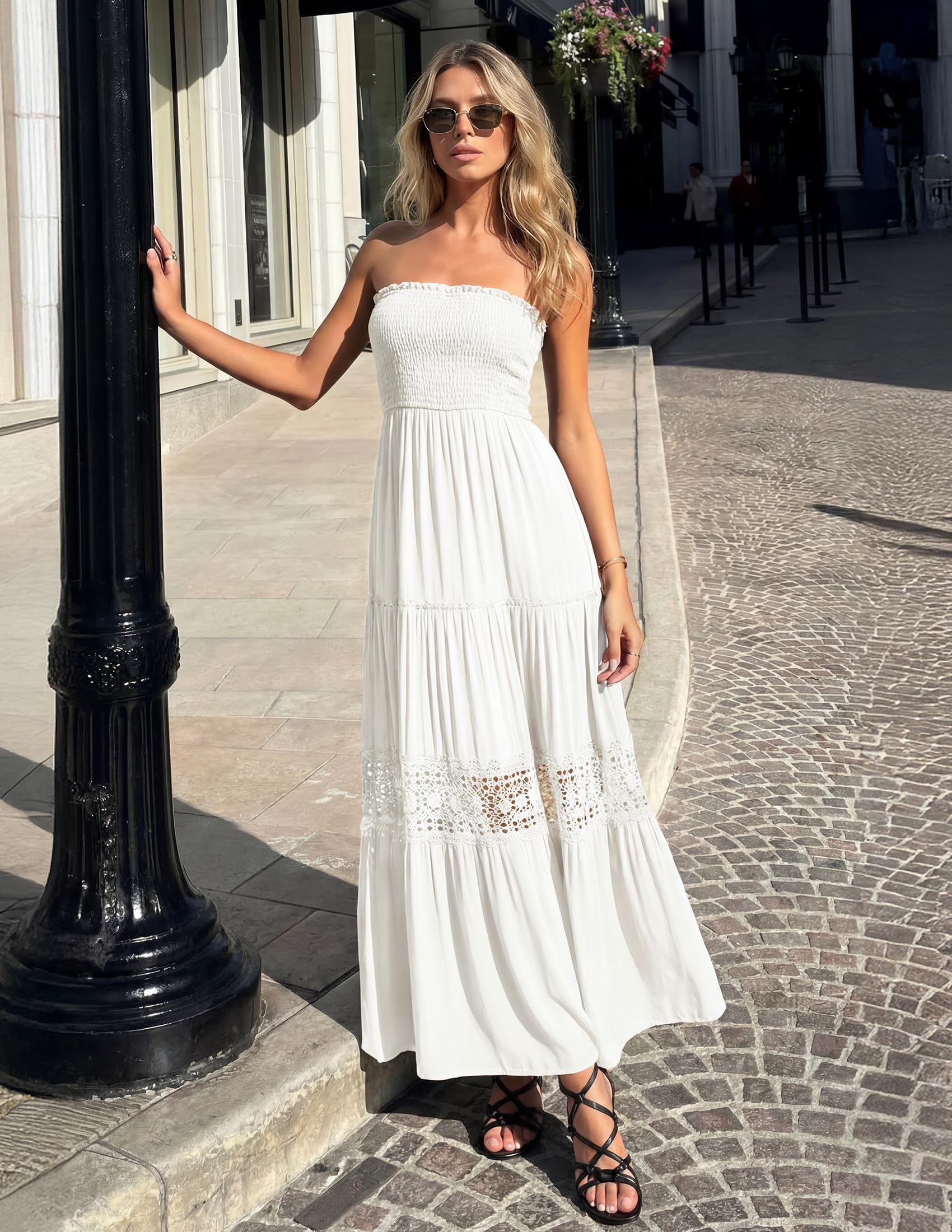 ZESICA Strapless Maxi Dress Clásico Mujer