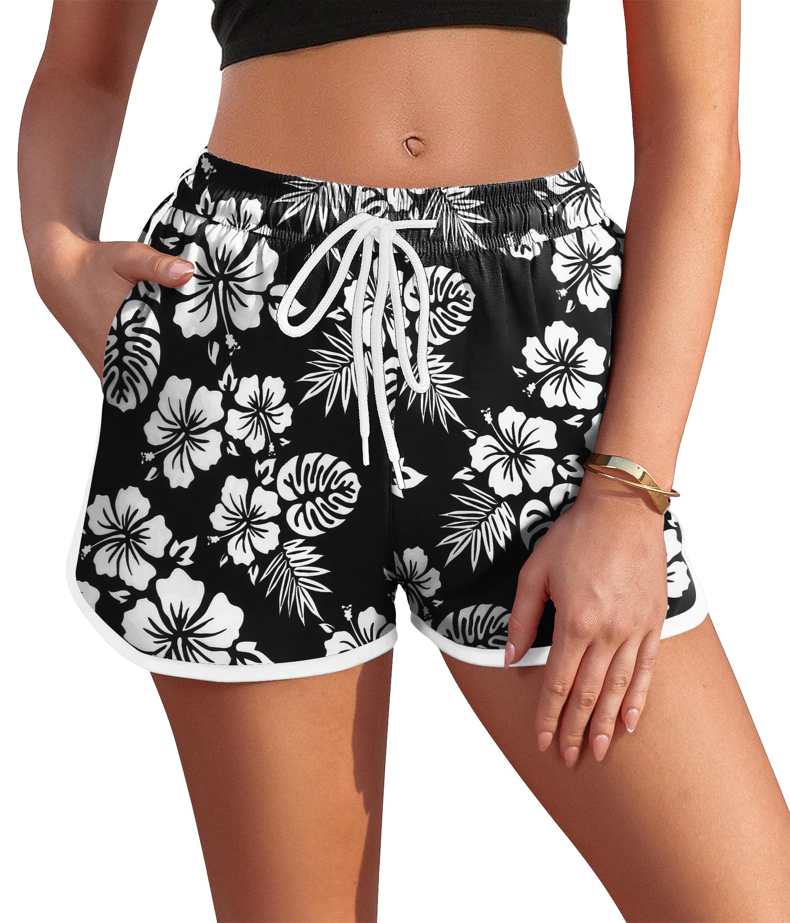 AI'MAGE Damen Badeshorts Sommer Badehose Schnell Trocknende Boardshorts Strand Wassersport Shorts mit Liner Tasche Druck Schwimmhose XS-XXL