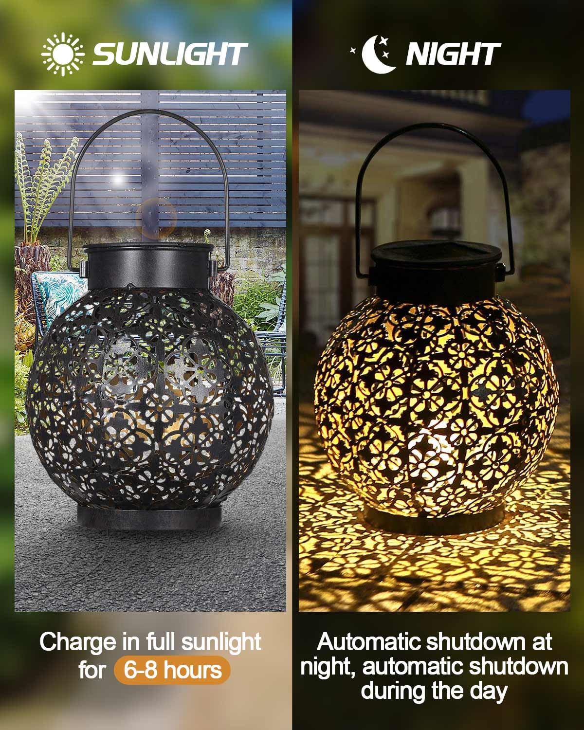 Solar Lantern Outdoor, IP44 Waterproof Lantern, Garden Solar Lamp for Sustainable Lighting Metal Hanging Patio Lawn Warm White, 2PACK - Image 3
