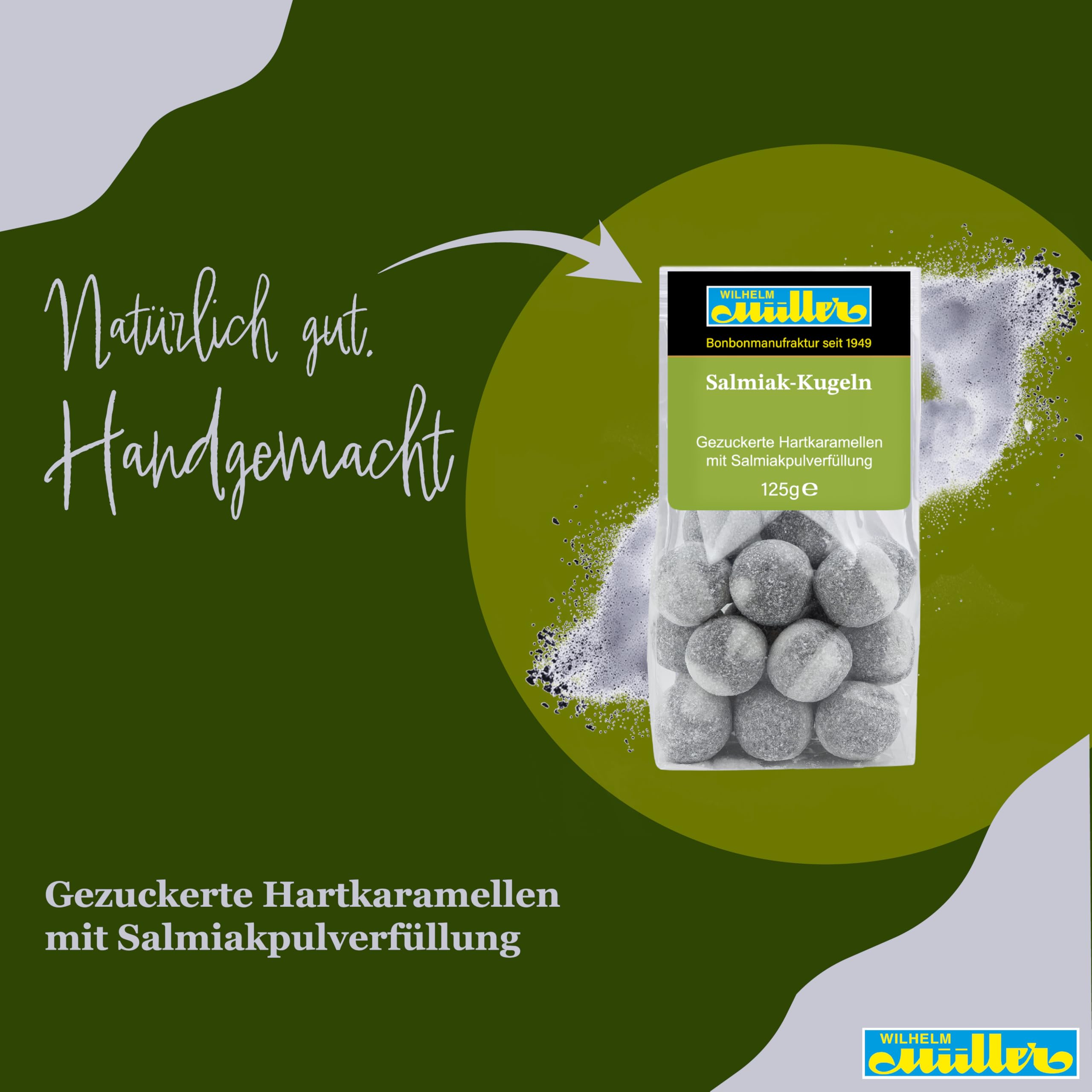 WILHELM Müller Salmiak Kugeln - Bonbons wie vom Jahrmarkt - Lakritz Kugeln mit weichem Kern - Süßigkeiten im praktischen Beutel aus Deutschland - 2500g