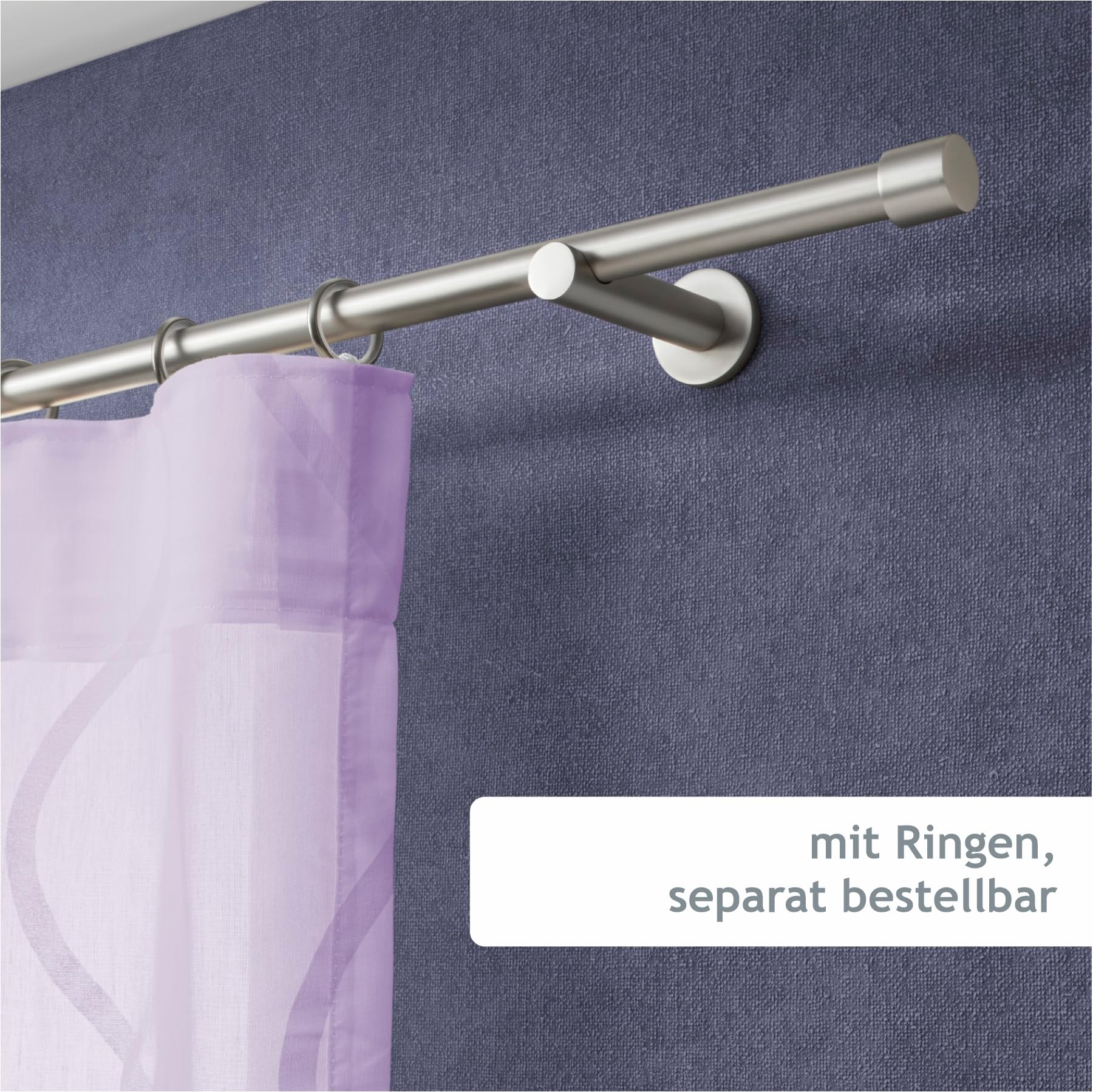HUGG Gardinenstange Cap (vm.77) Ø 16mm, Wandmontage, Edelstahl-Optik - 200 cm