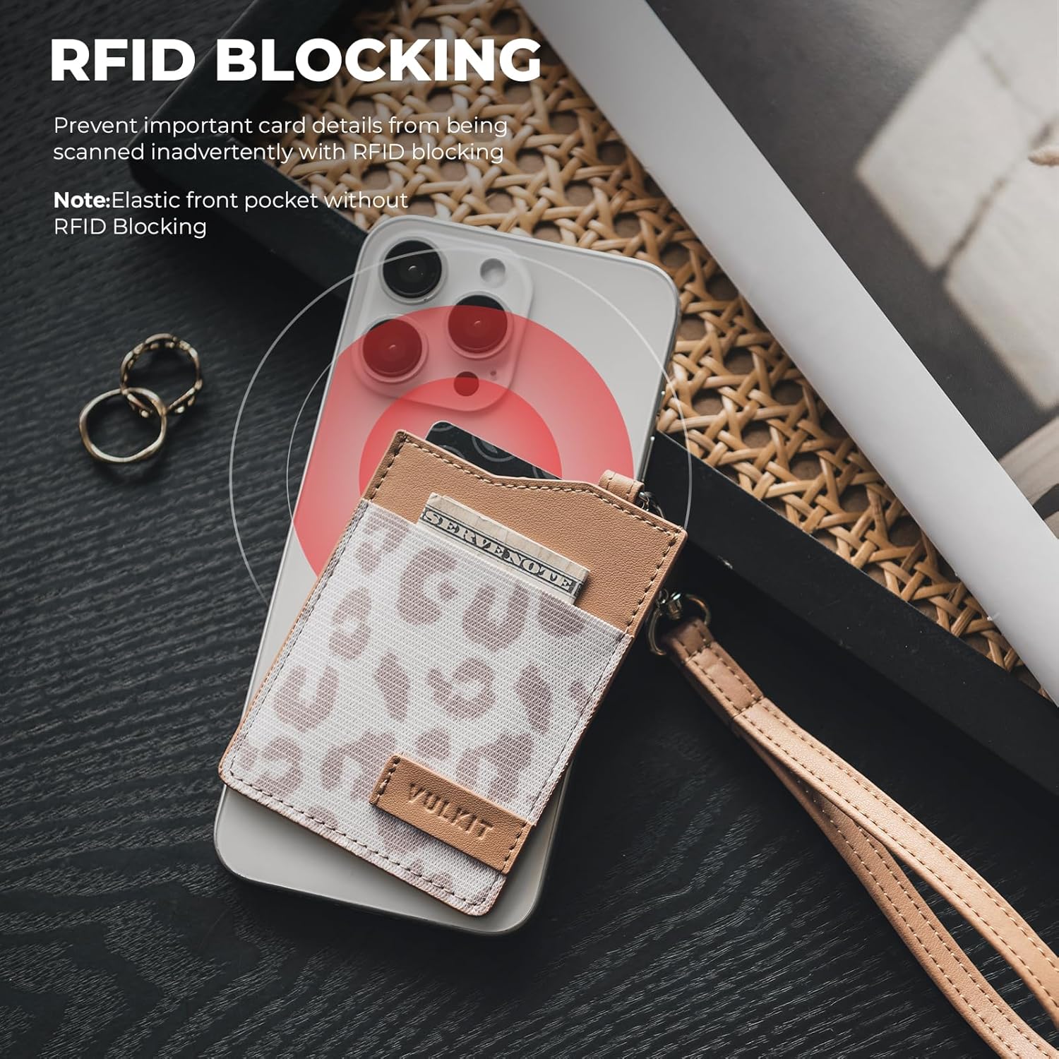 VULKIT Small Wallet for Women, Slim RFID Leather Credit Card Holder for Men, Mini Thin Purse with Wristlet Keychain(Leopard-Khaki) - Image 4